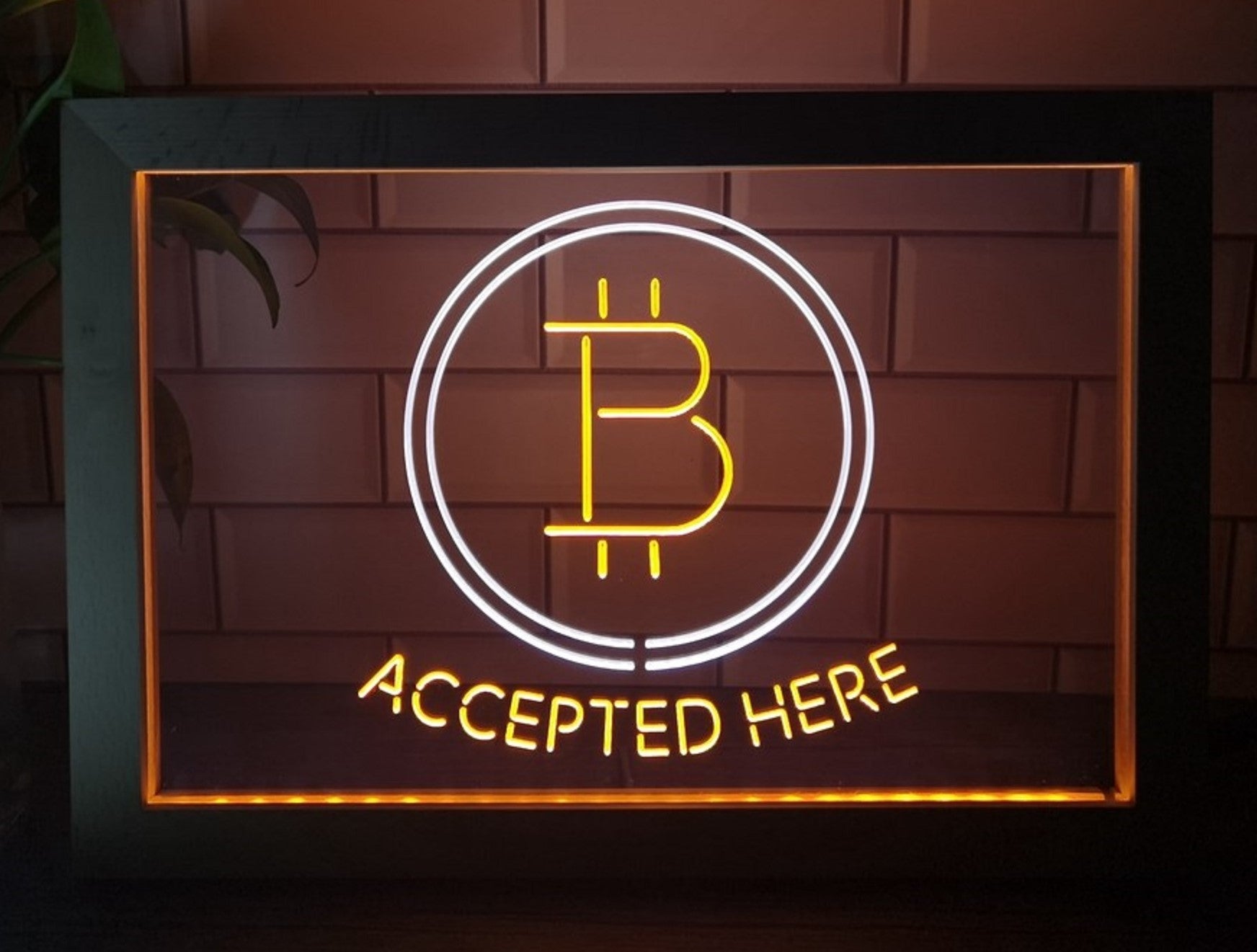 Bitcoin Accepted Here Led Neon Sign Framed Store Office Wall Hanging Desktop Decor