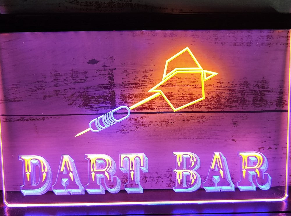 Dart Bar Led Neon Sign Dual Color Home Game Room Darts Pinball Game Shop Decor