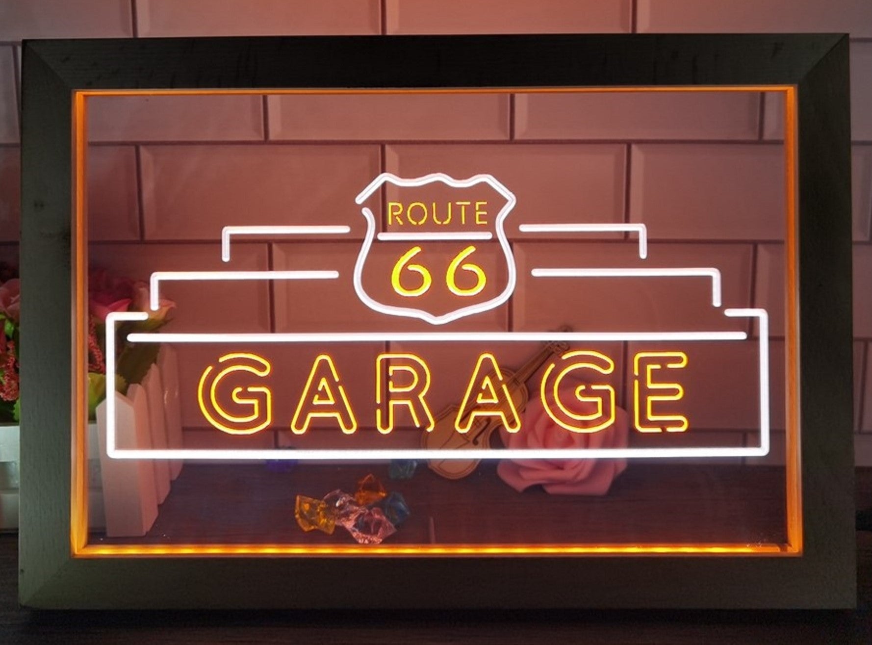 Route 66 Garage Led Neon Sign Framed Wall Hanging Desktop Decor