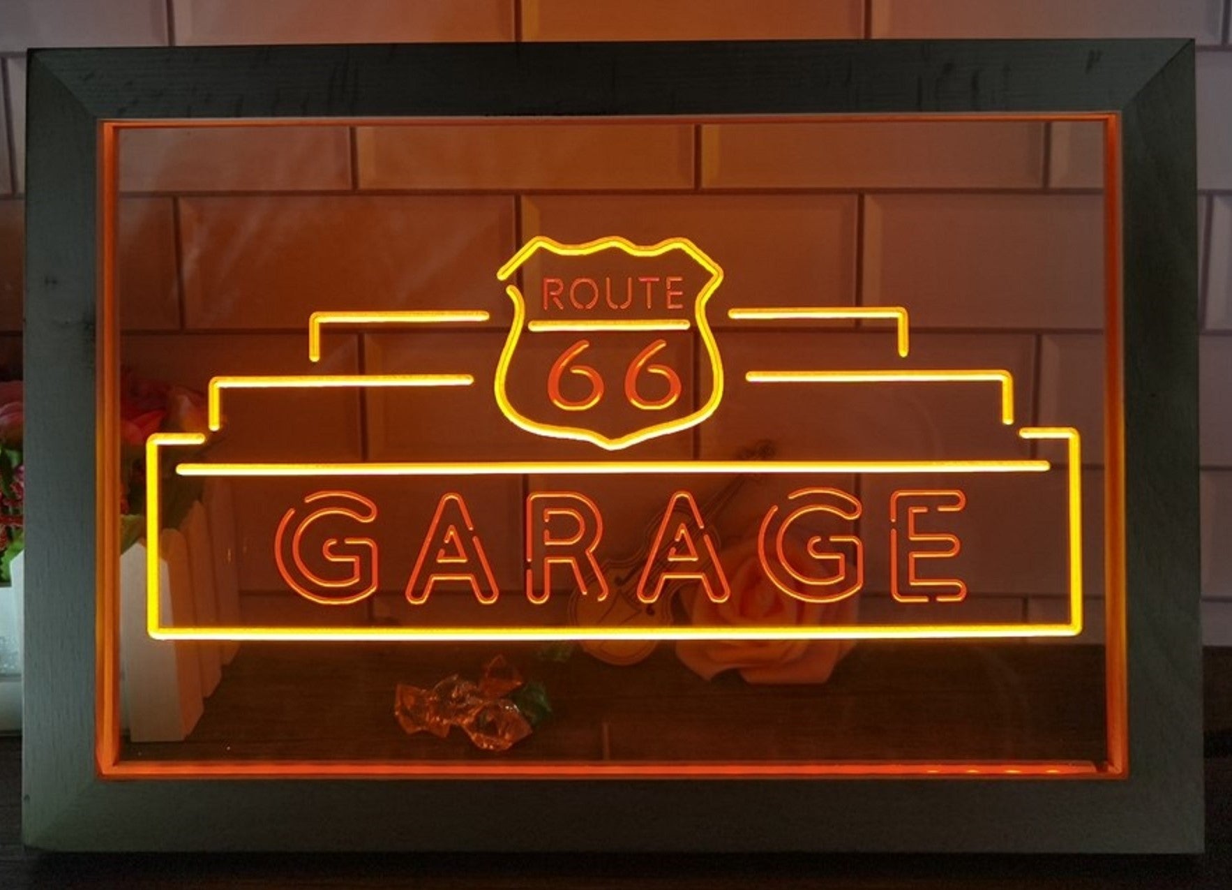 Route 66 Garage Led Neon Sign Framed Wall Hanging Desktop Decor