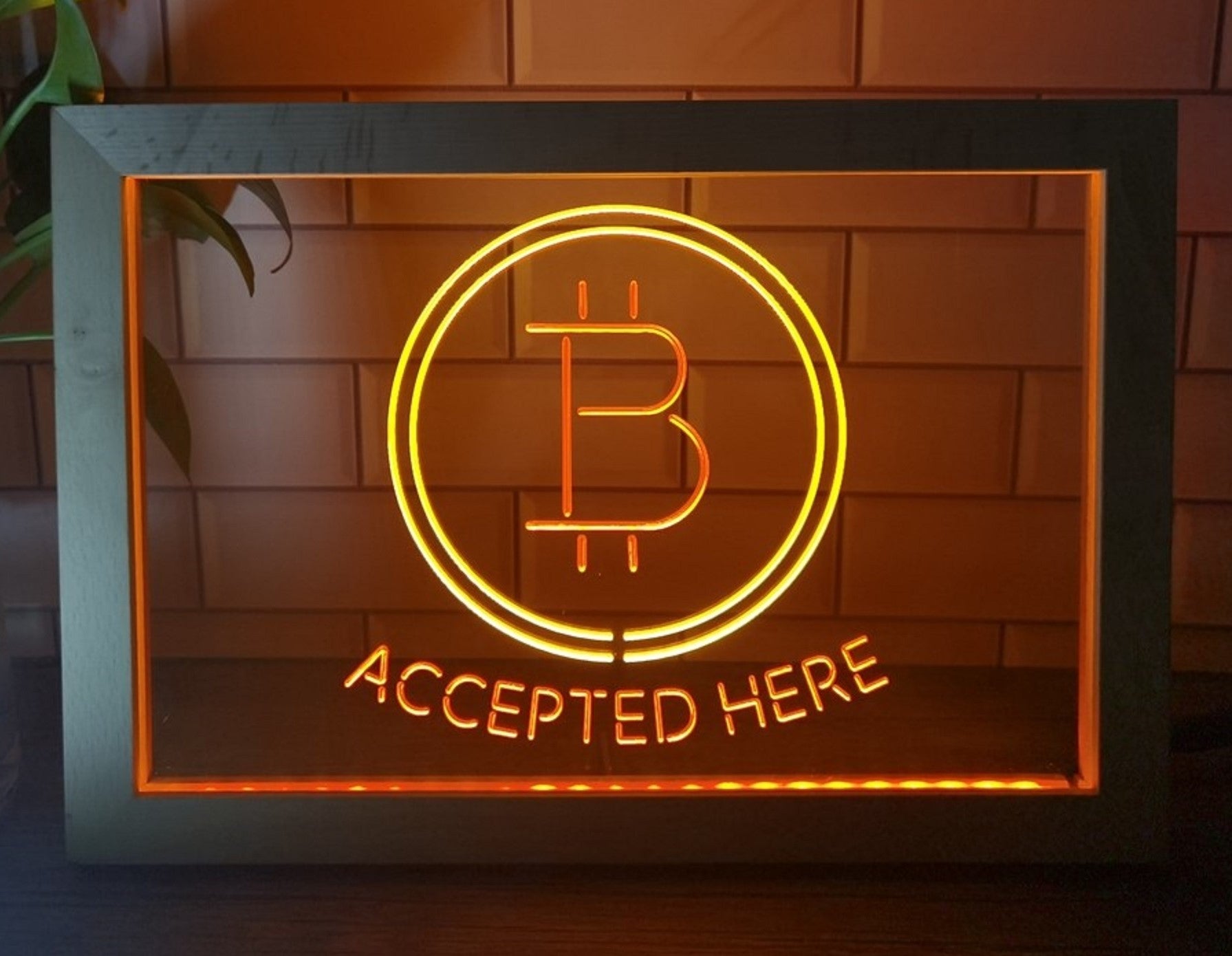 Bitcoin Accepted Here Led Neon Sign Framed Store Office Wall Hanging Desktop Decor
