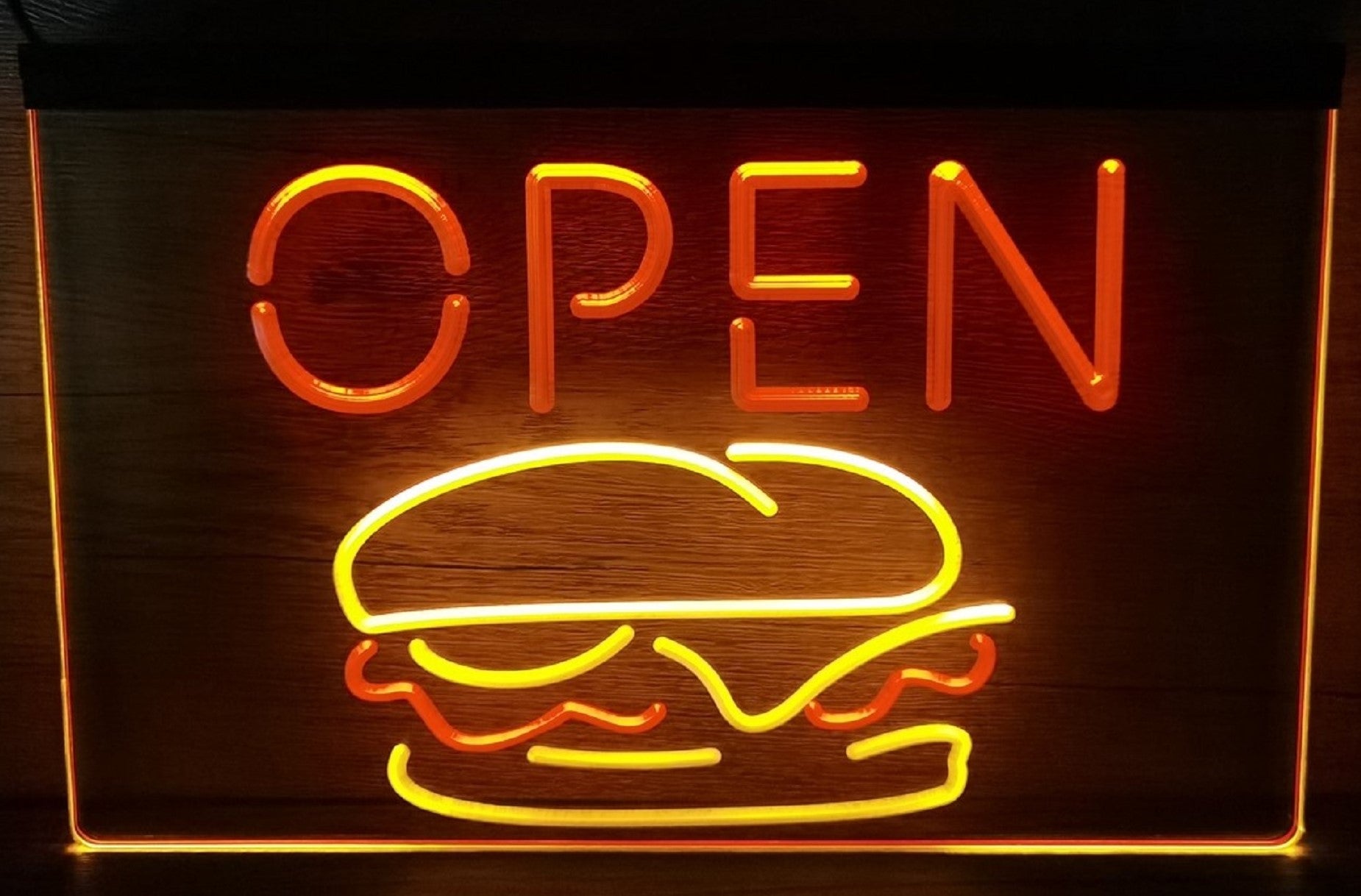 Open Burger Led Neon Sign Dual Color Kebab Burger Restaurant Decor
