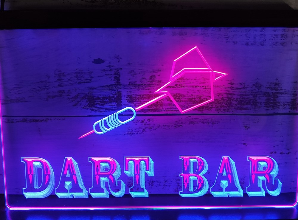 Dart Bar Led Neon Sign Dual Color Home Game Room Darts Pinball Game Shop Decor