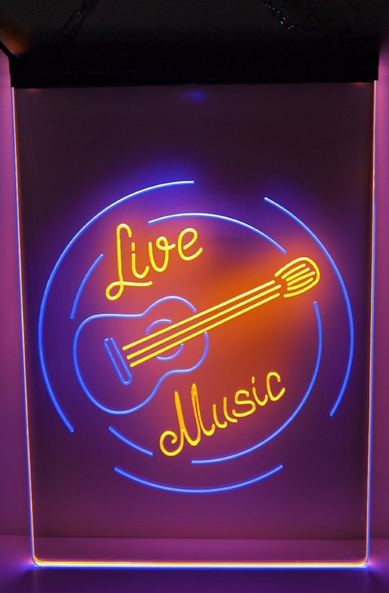 Live Music Guitar Led Neon Sign Dual Color Home Music Room Studio Guitar Shop Decor