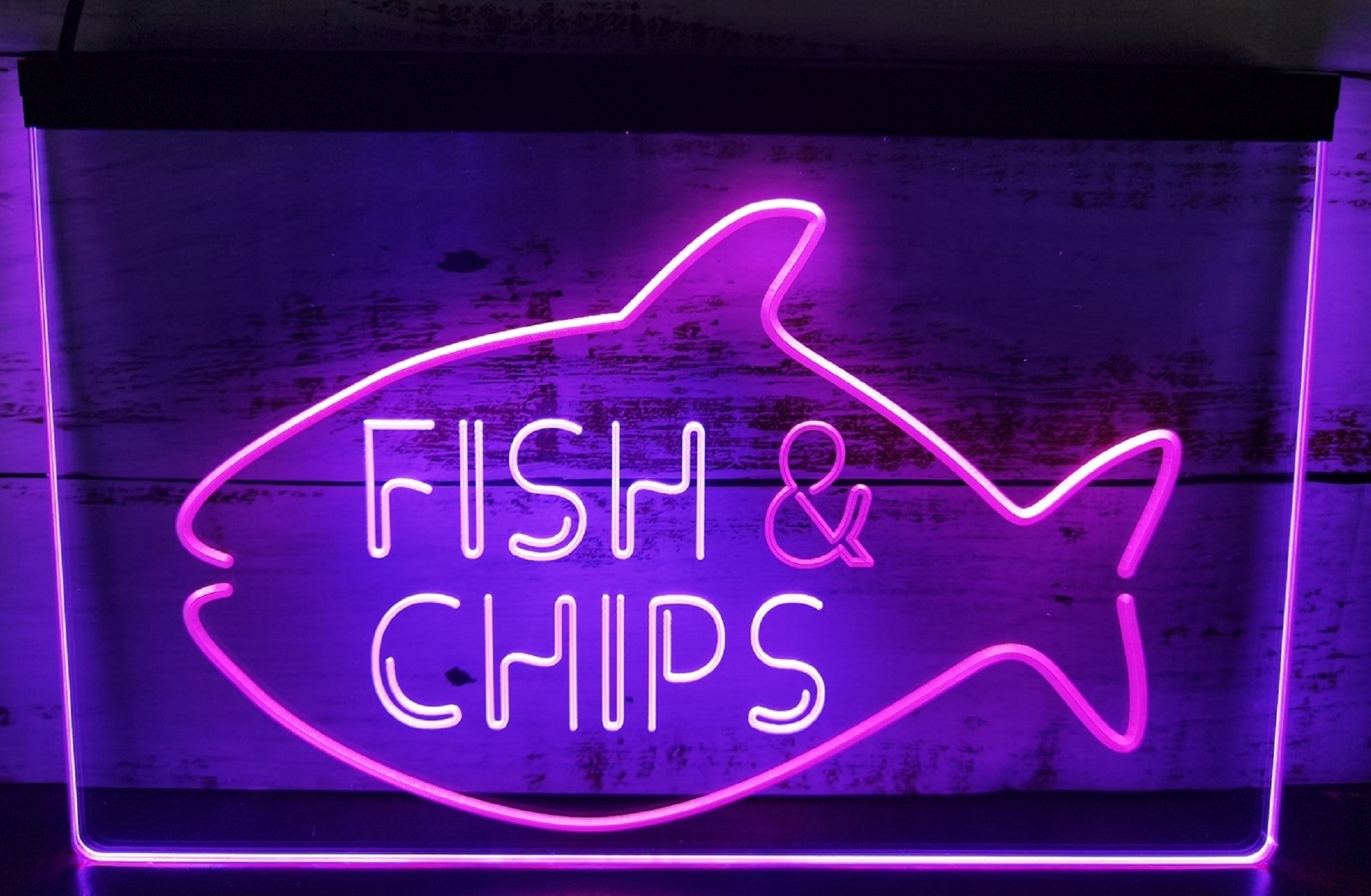 Fish & Chips Open Led Neon Sign Dual Color Home Kitchen Fish Restaurant Decor