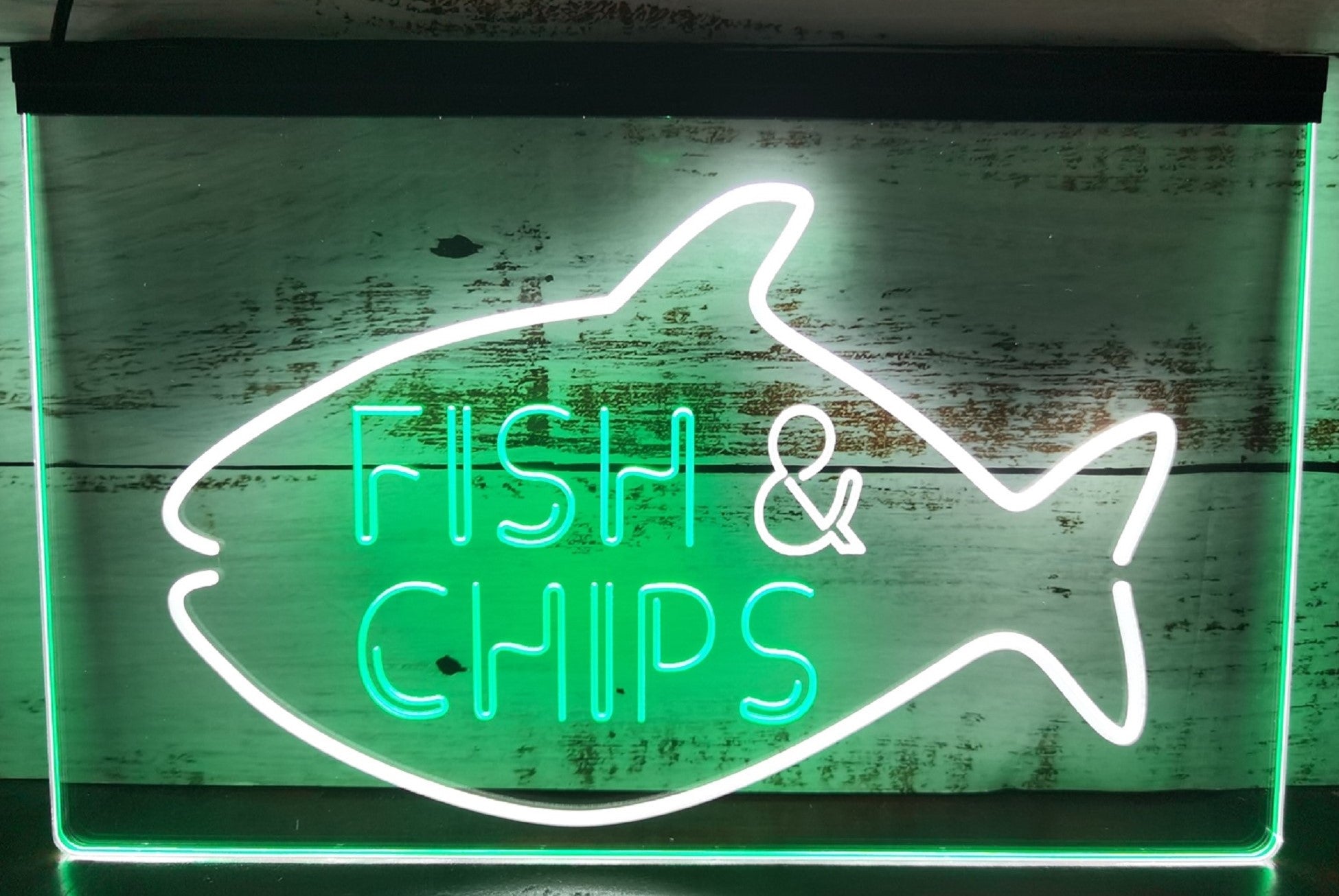 Fish & Chips Open Led Neon Sign Dual Color Home Kitchen Fish Restaurant Decor