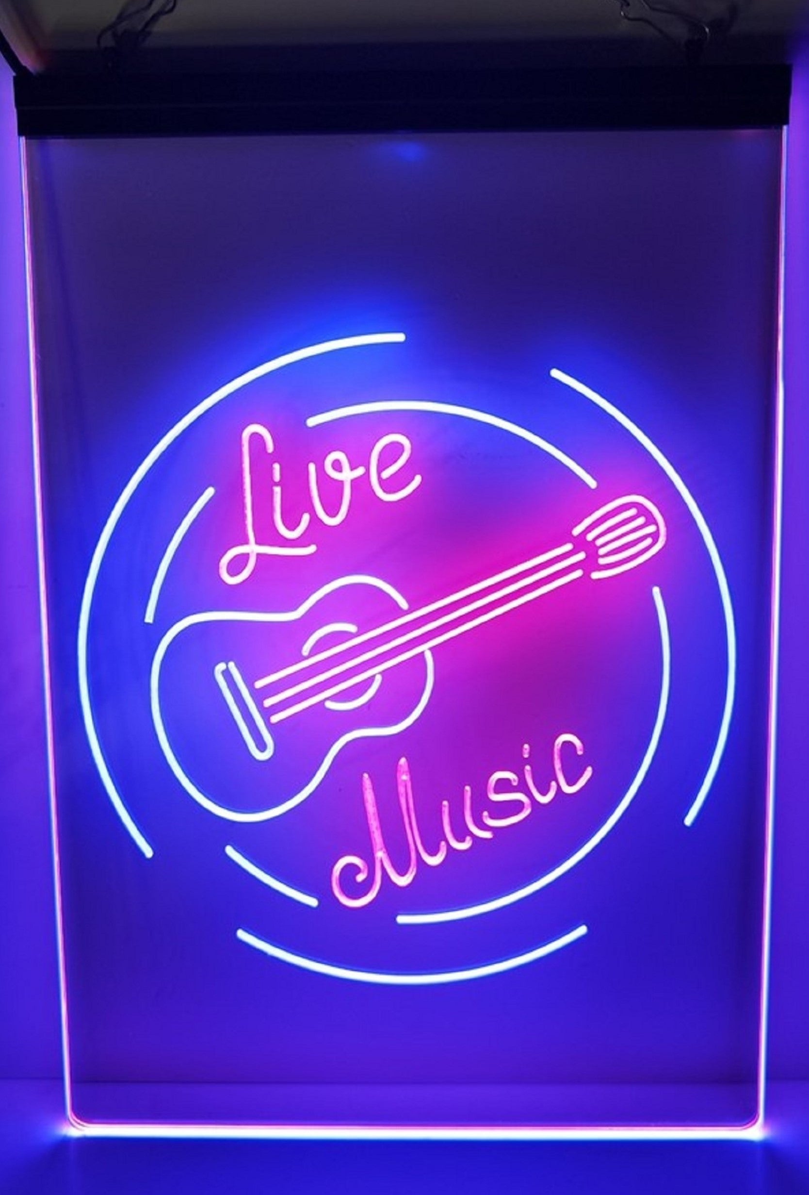 Live Music Guitar Led Neon Sign Dual Color Home Music Room Studio Guitar Shop Decor