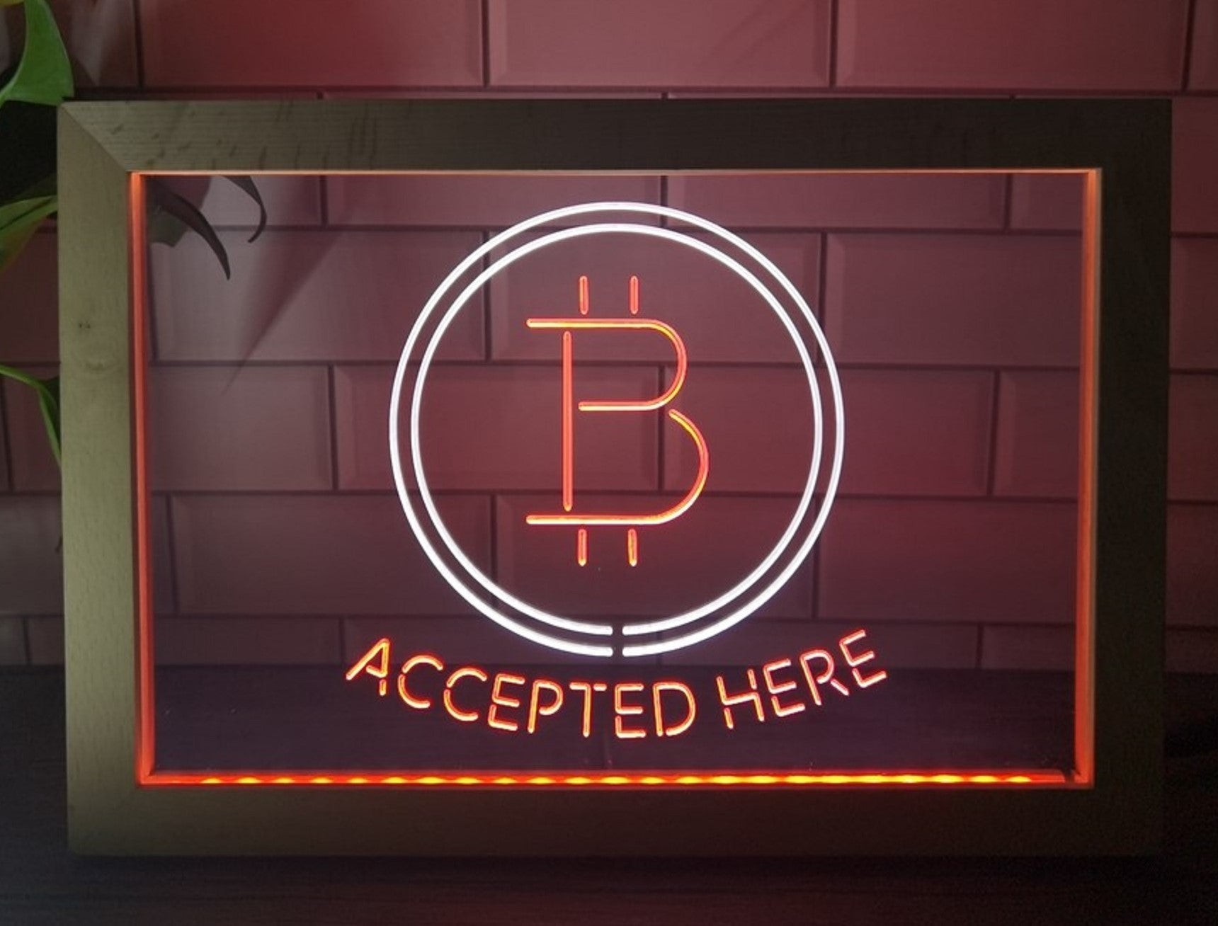 Bitcoin Accepted Here Led Neon Sign Framed Store Office Wall Hanging Desktop Decor