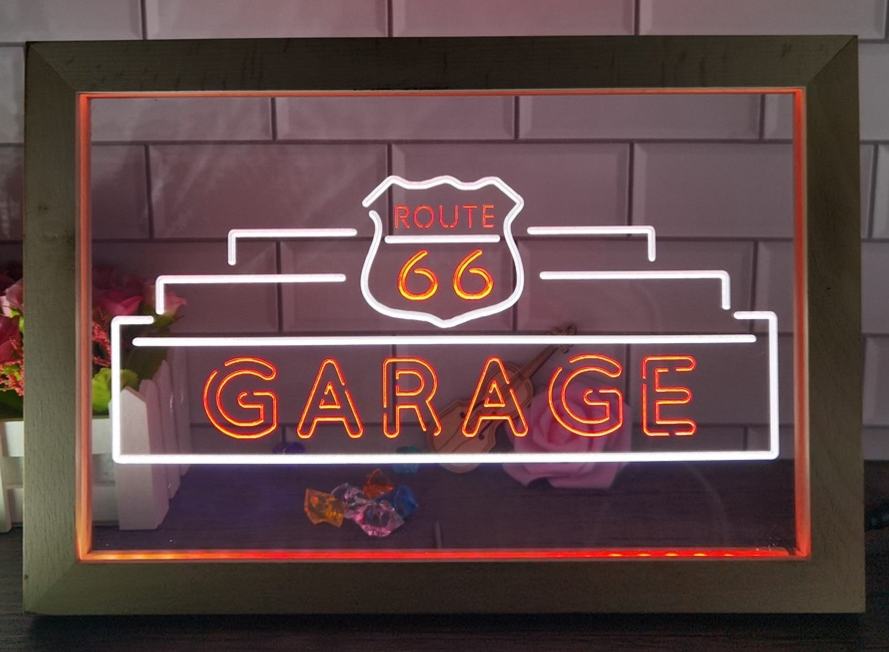 Route 66 Garage Led Neon Sign Framed Wall Hanging Desktop Decor