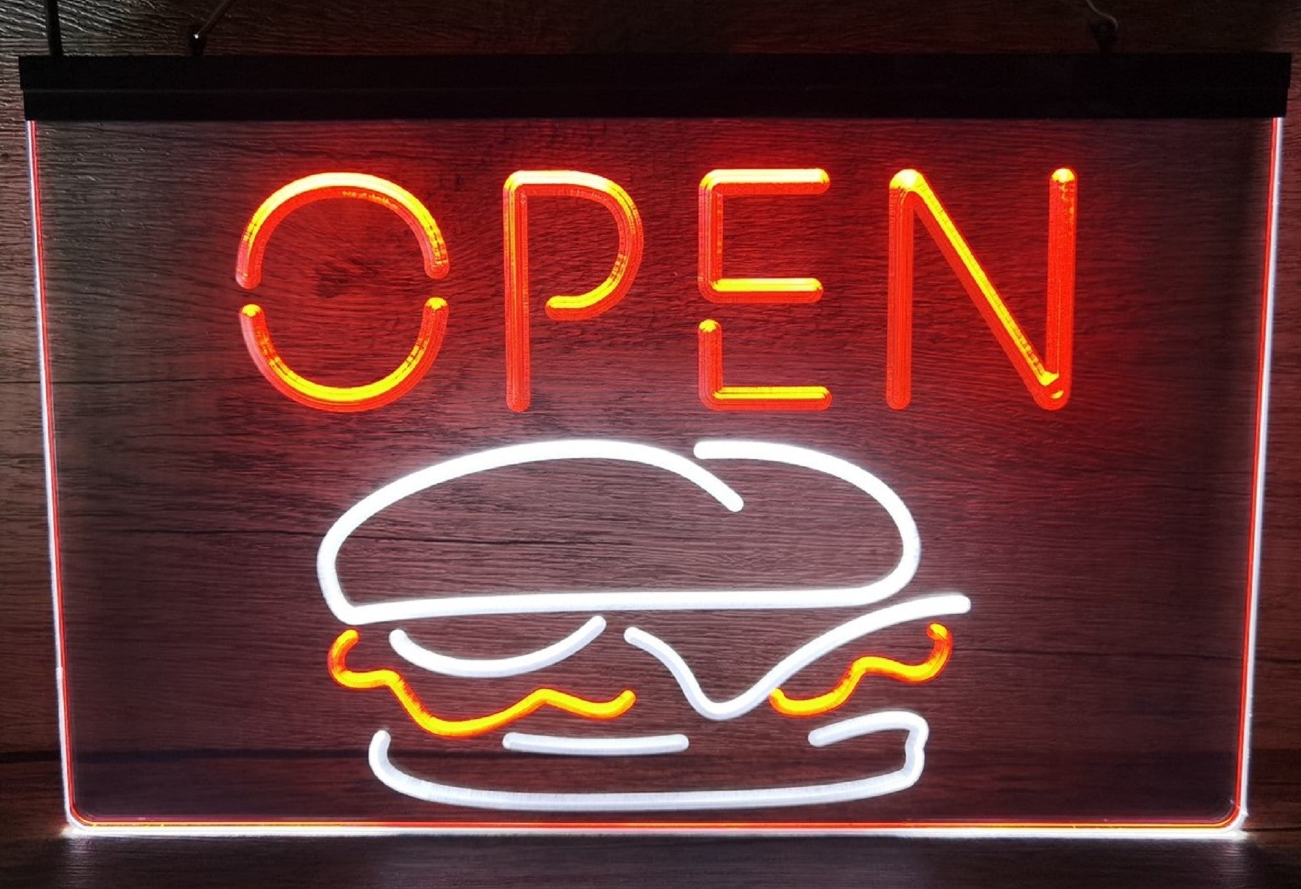 Open Burger Led Neon Sign Dual Color Kebab Burger Restaurant Decor