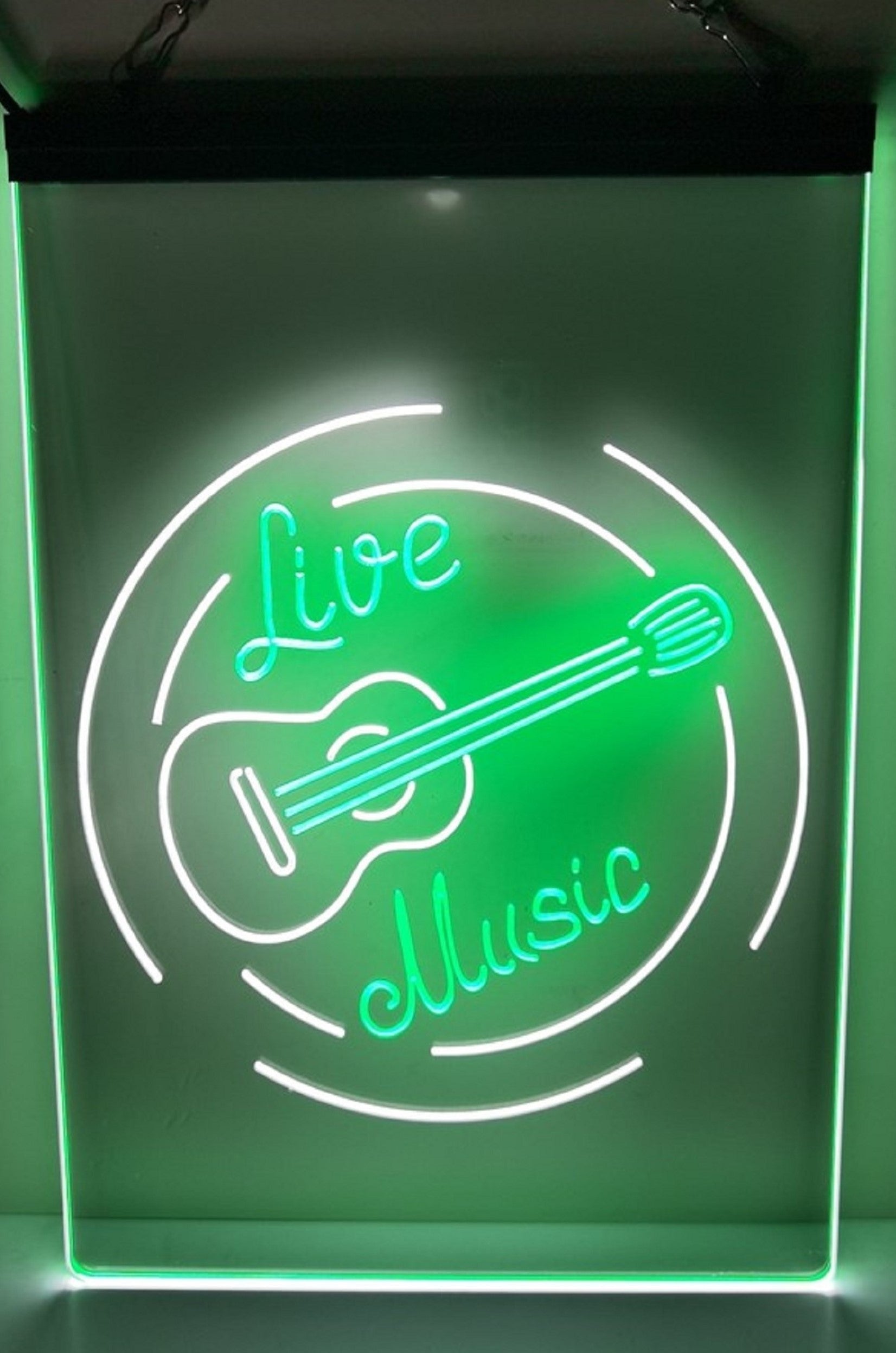 Live Music Guitar Led Neon Sign Dual Color Home Music Room Studio Guitar Shop Decor