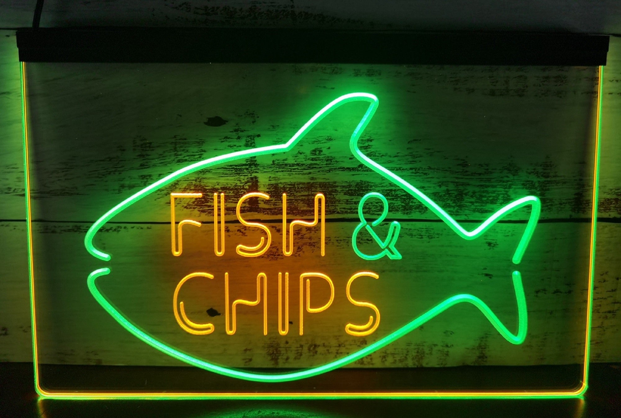 Fish & Chips Open Led Neon Sign Dual Color Home Kitchen Fish Restaurant Decor