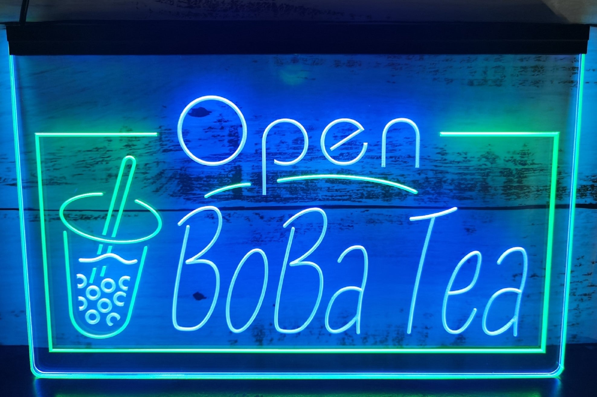 Open Boba Tea Led Neon Sign Dual Color Bubble Boba Tea Shop Decor