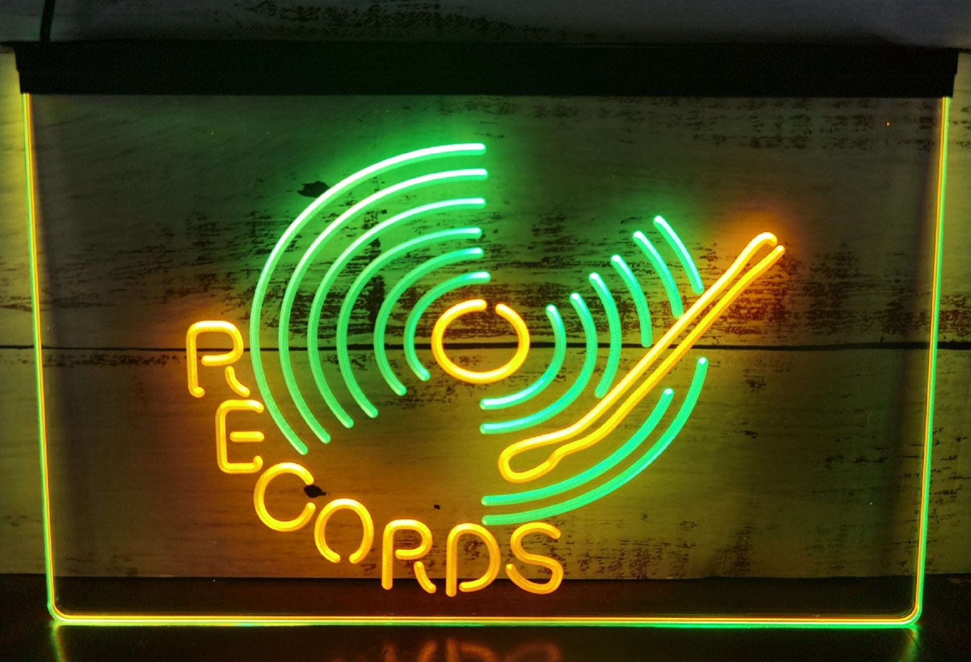 Records Turntable Led Neon Sign Dual Color Home Music Room Studio Decor