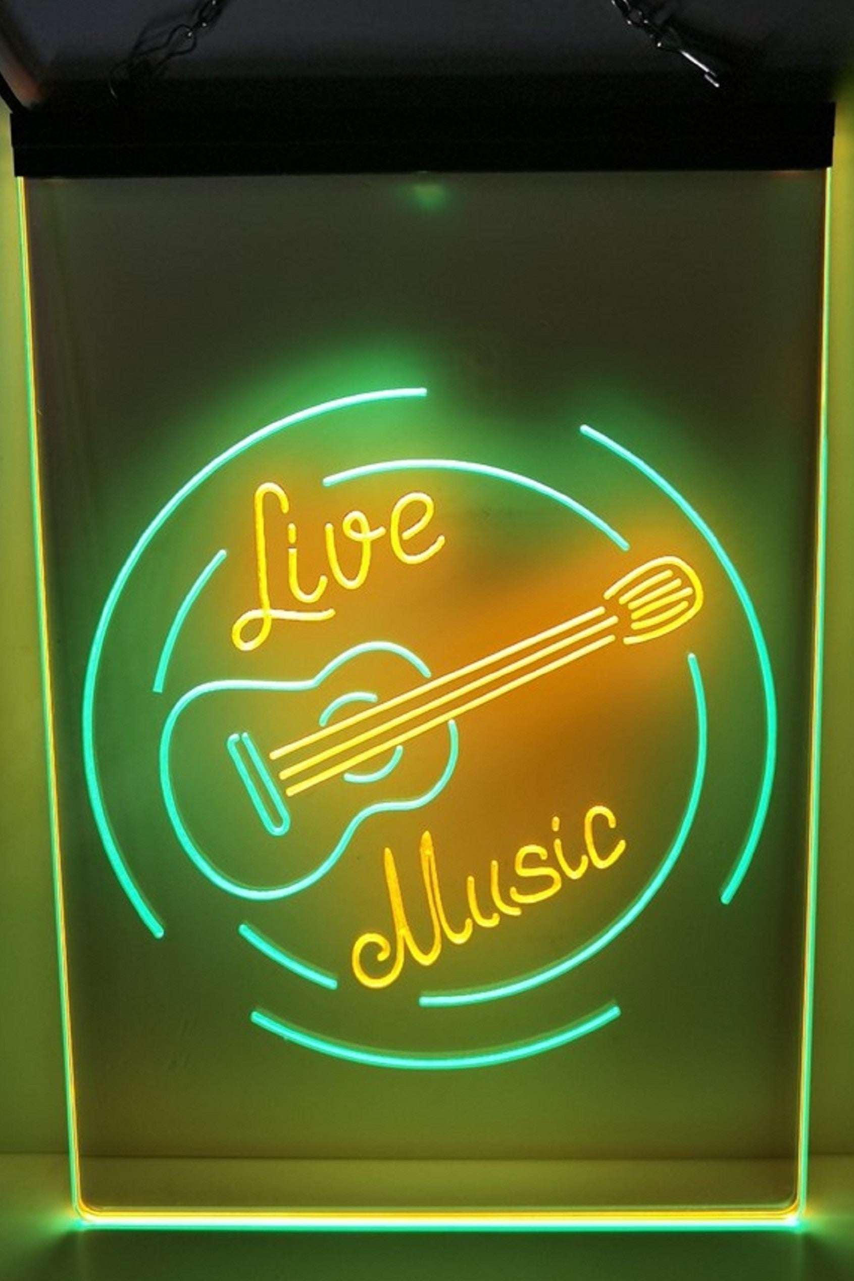 Live Music Guitar Led Neon Sign Dual Color Home Music Room Studio Guitar Shop Decor