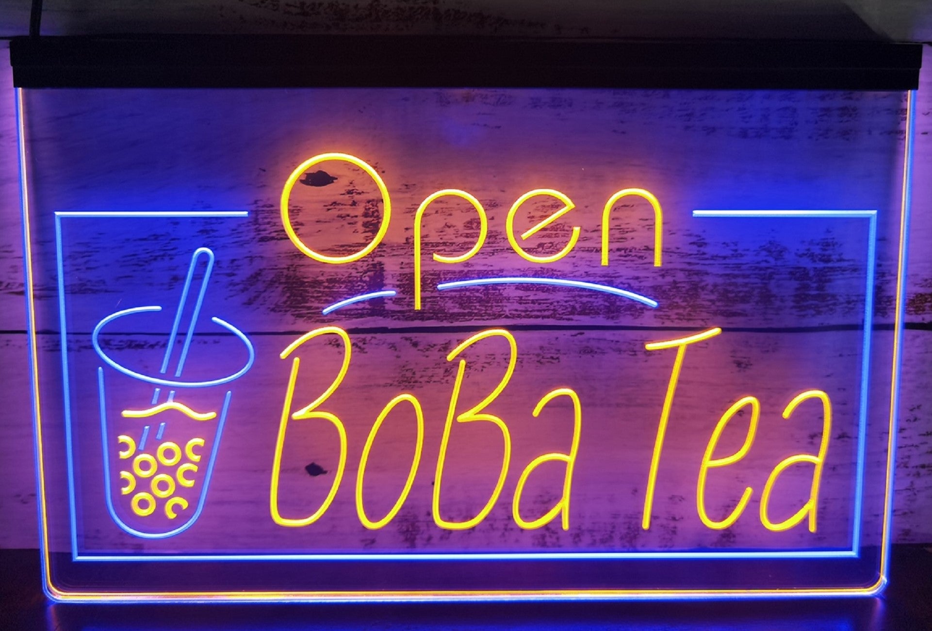 Open Boba Tea Led Neon Sign Dual Color Bubble Boba Tea Shop Decor