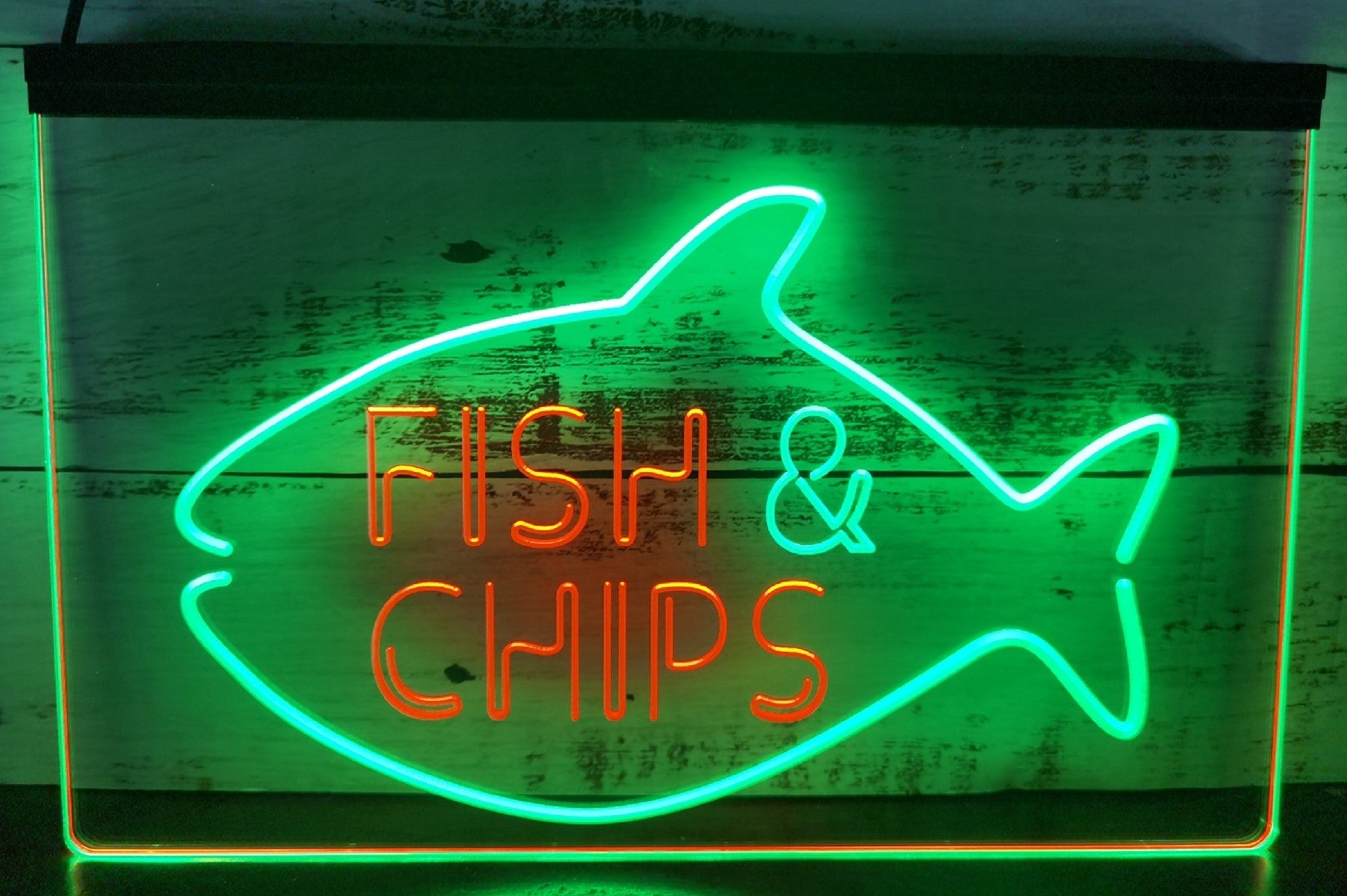Fish & Chips Open Led Neon Sign Dual Color Home Kitchen Fish Restaurant Decor