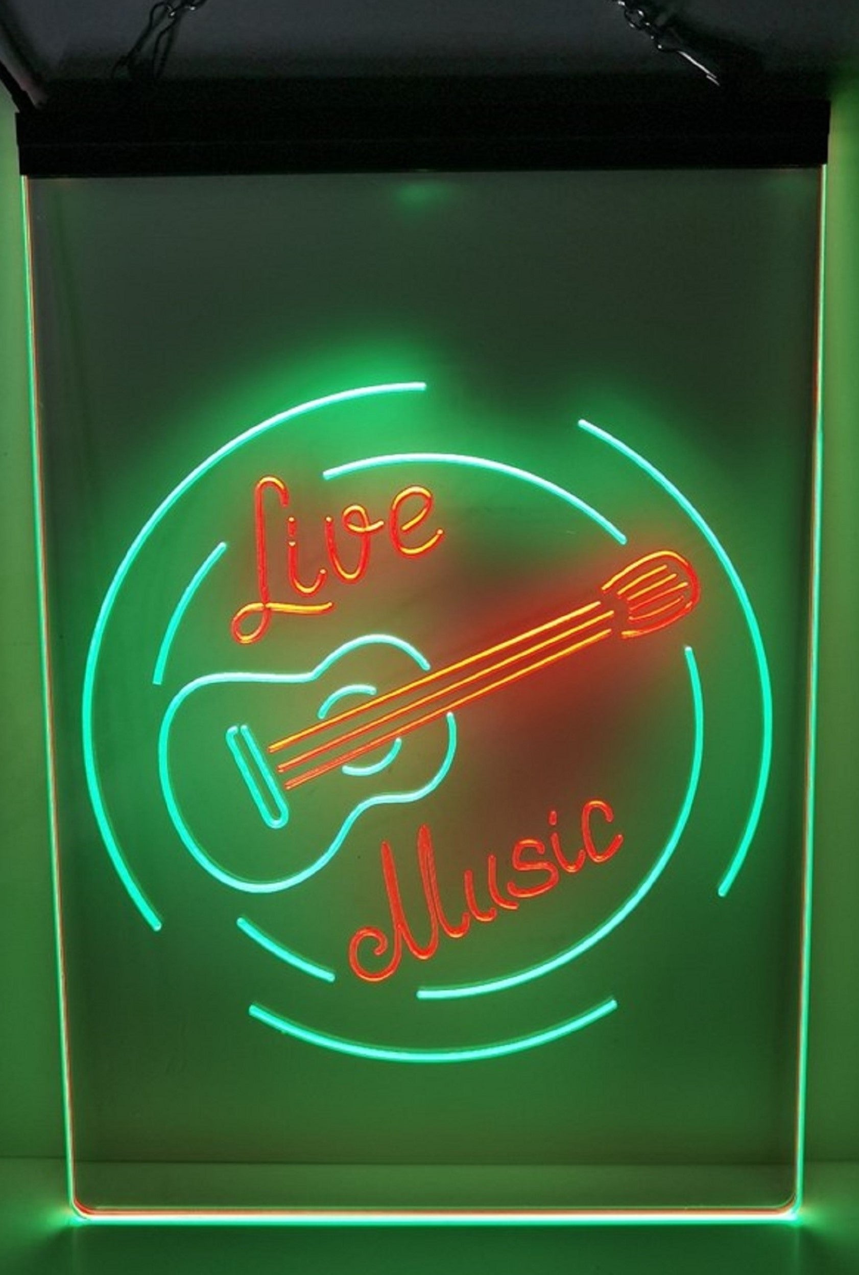 Live Music Guitar Led Neon Sign Dual Color Home Music Room Studio Guitar Shop Decor