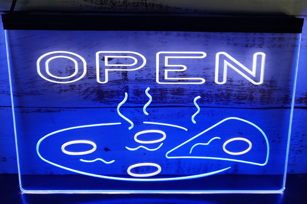 Open Hot Pizza Led Neon Sign Dual Color Pizzeria Restaurant Wall Hanging Decor