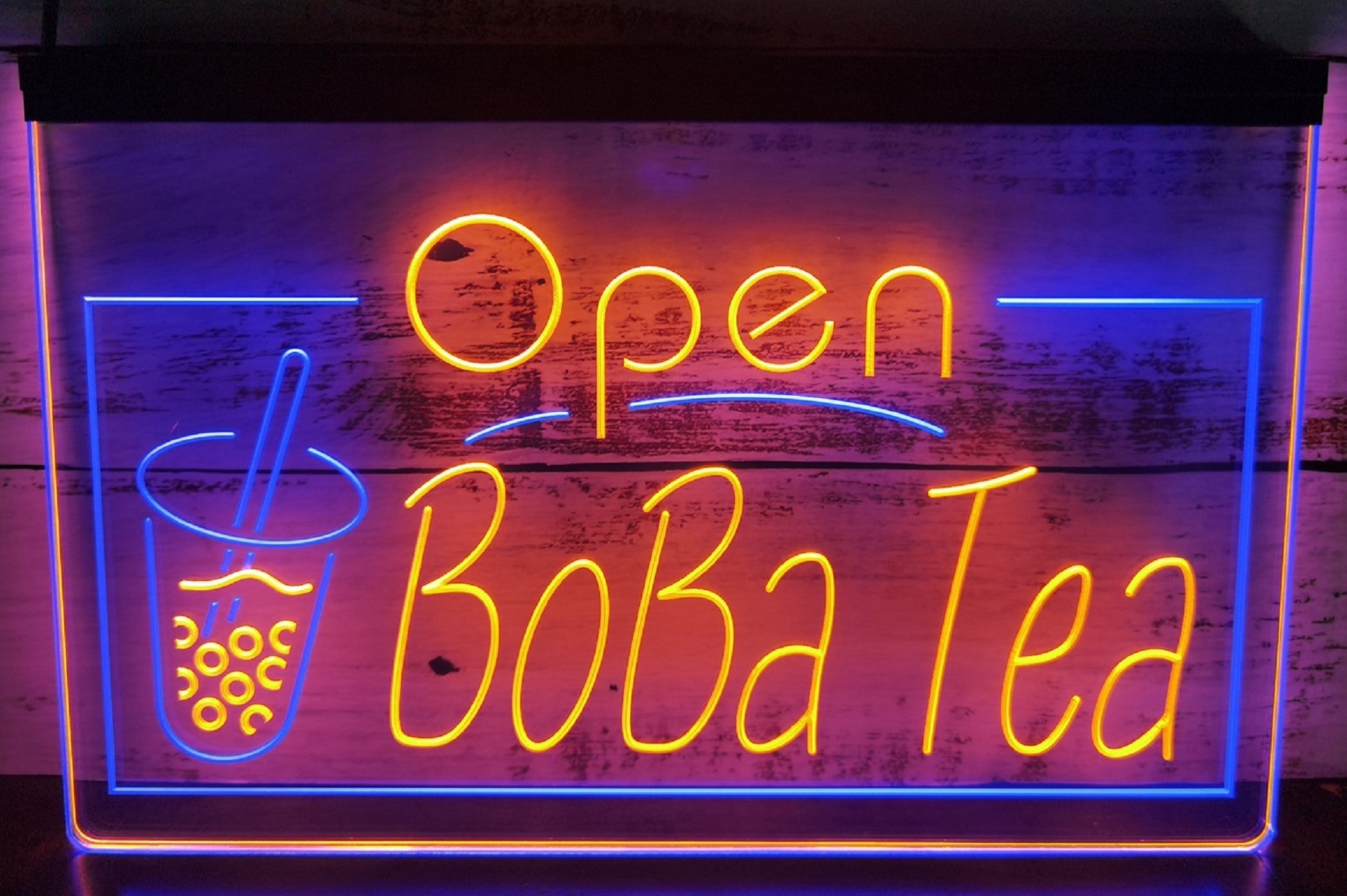 Open Boba Tea Led Neon Sign Dual Color Bubble Boba Tea Shop Decor