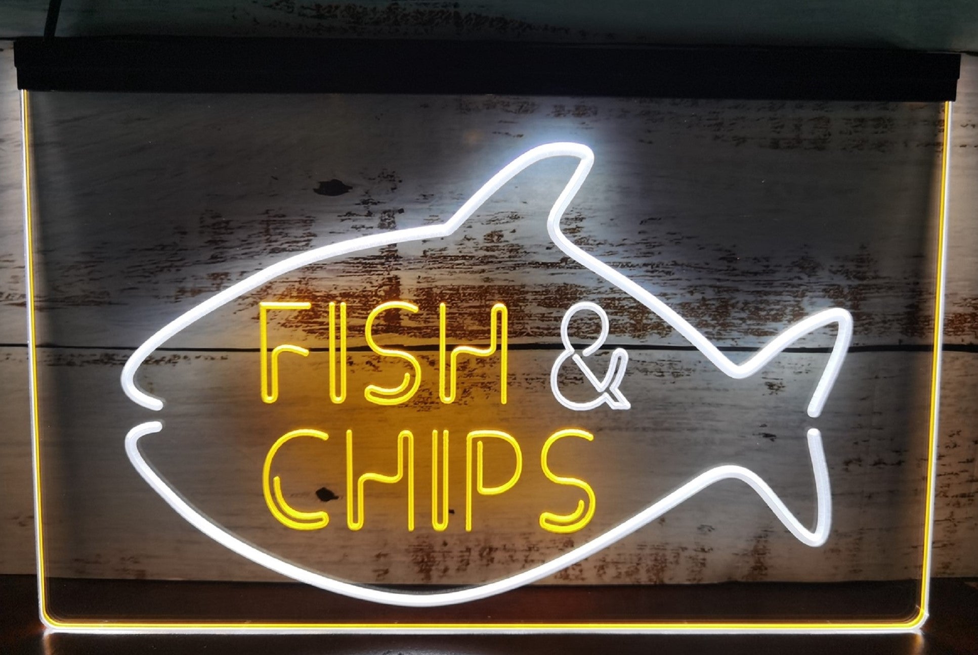 Fish & Chips Open Led Neon Sign Dual Color Home Kitchen Fish Restaurant Decor
