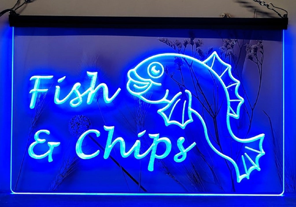 Fish & Chips Led Neon Sign Seafood Fish Restaurant Home Kitchen Decor