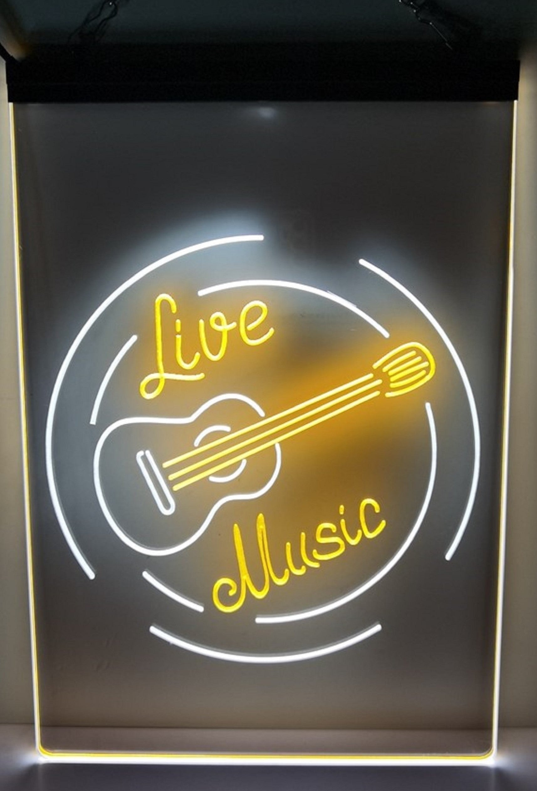 Live Music Guitar Led Neon Sign Dual Color Home Music Room Studio Guitar Shop Decor