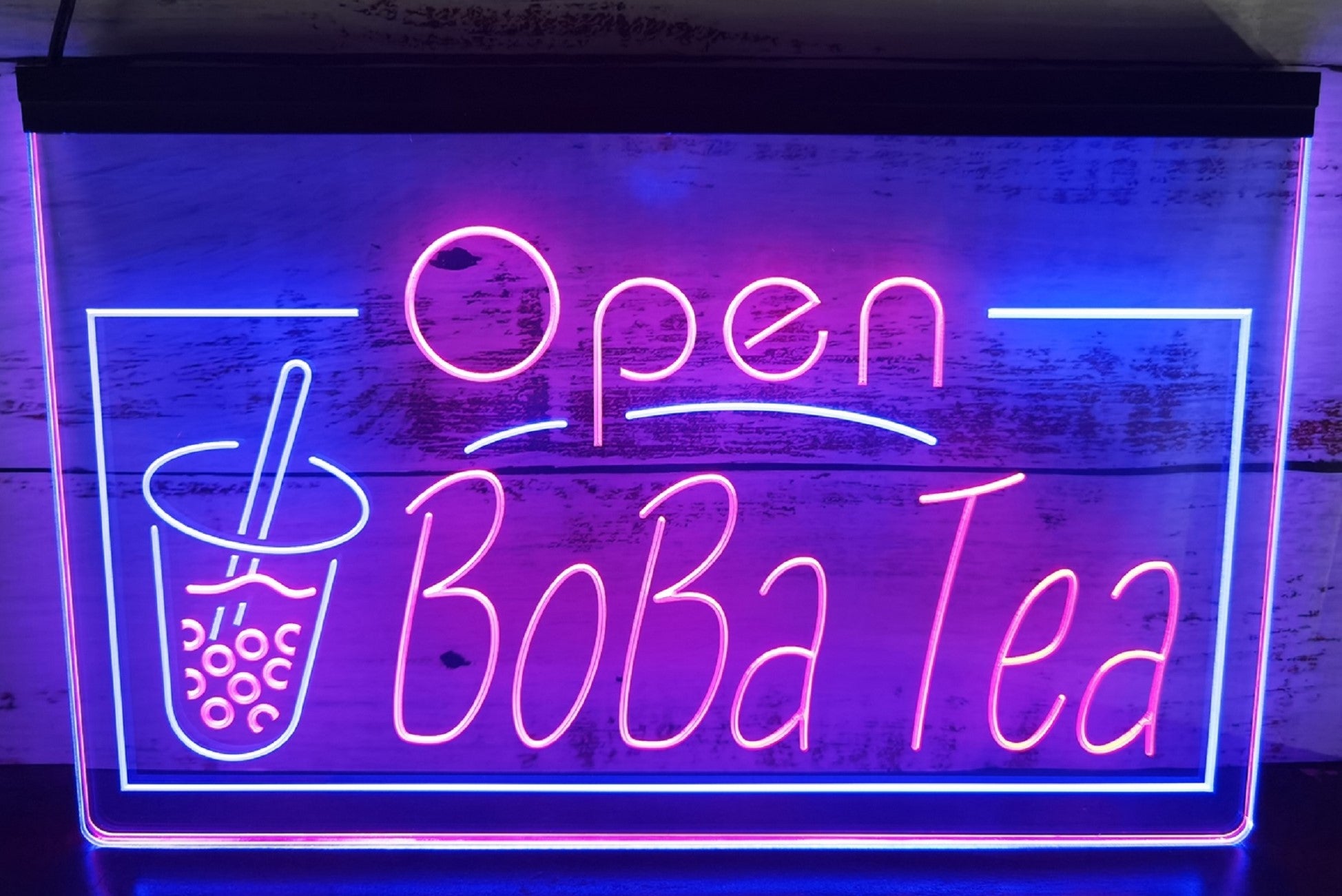 Open Boba Tea Led Neon Sign Dual Color Bubble Boba Tea Shop Decor