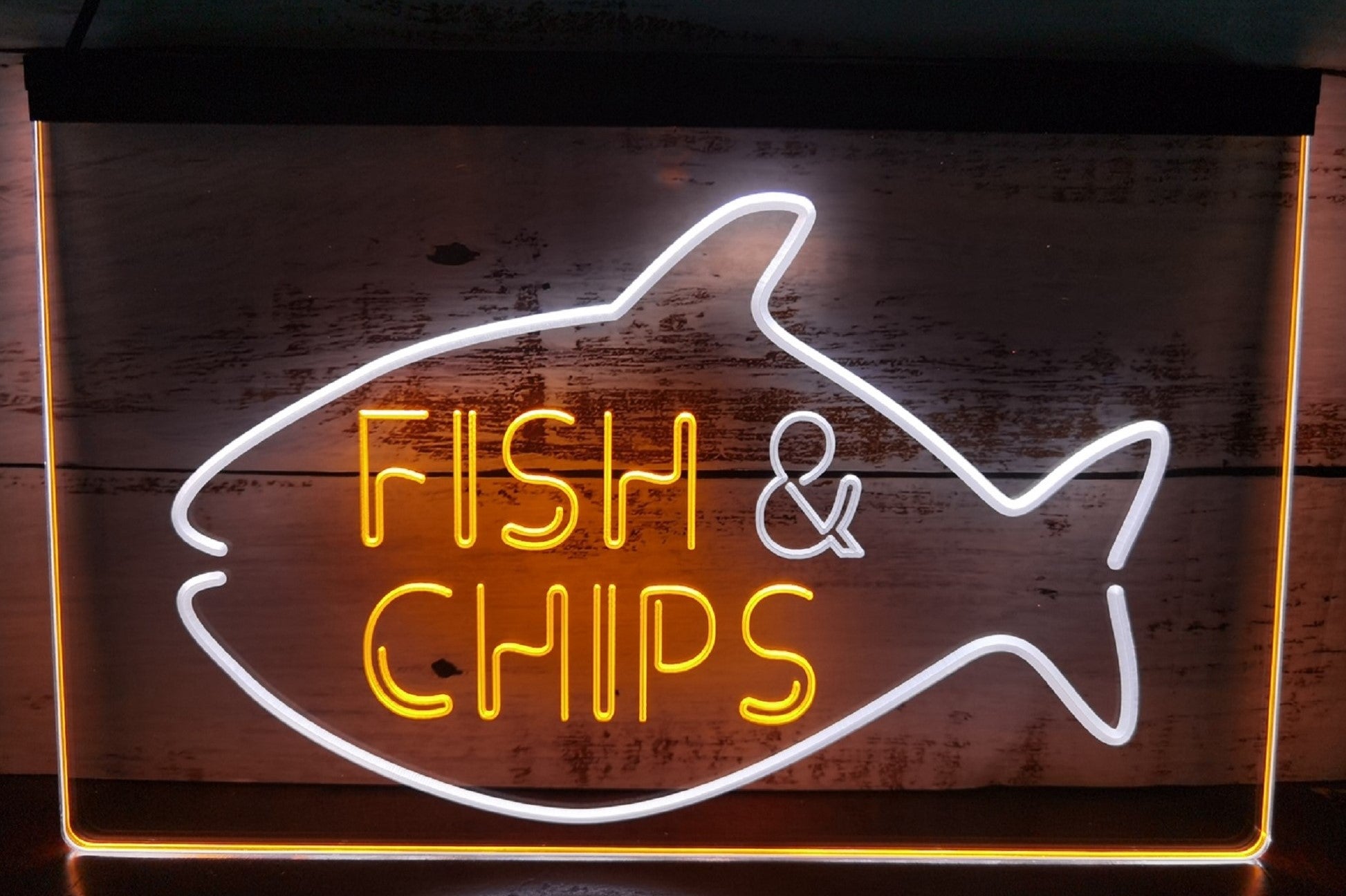 Fish & Chips Open Led Neon Sign Dual Color Home Kitchen Fish Restaurant Decor