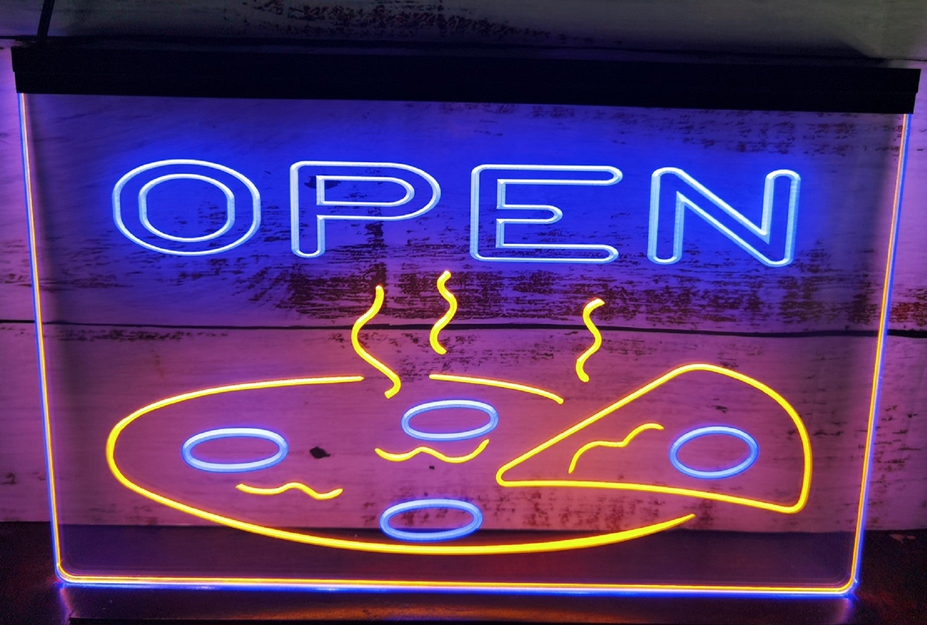 Open Hot Pizza Led Neon Sign Dual Color Pizzeria Restaurant Wall Hanging Decor