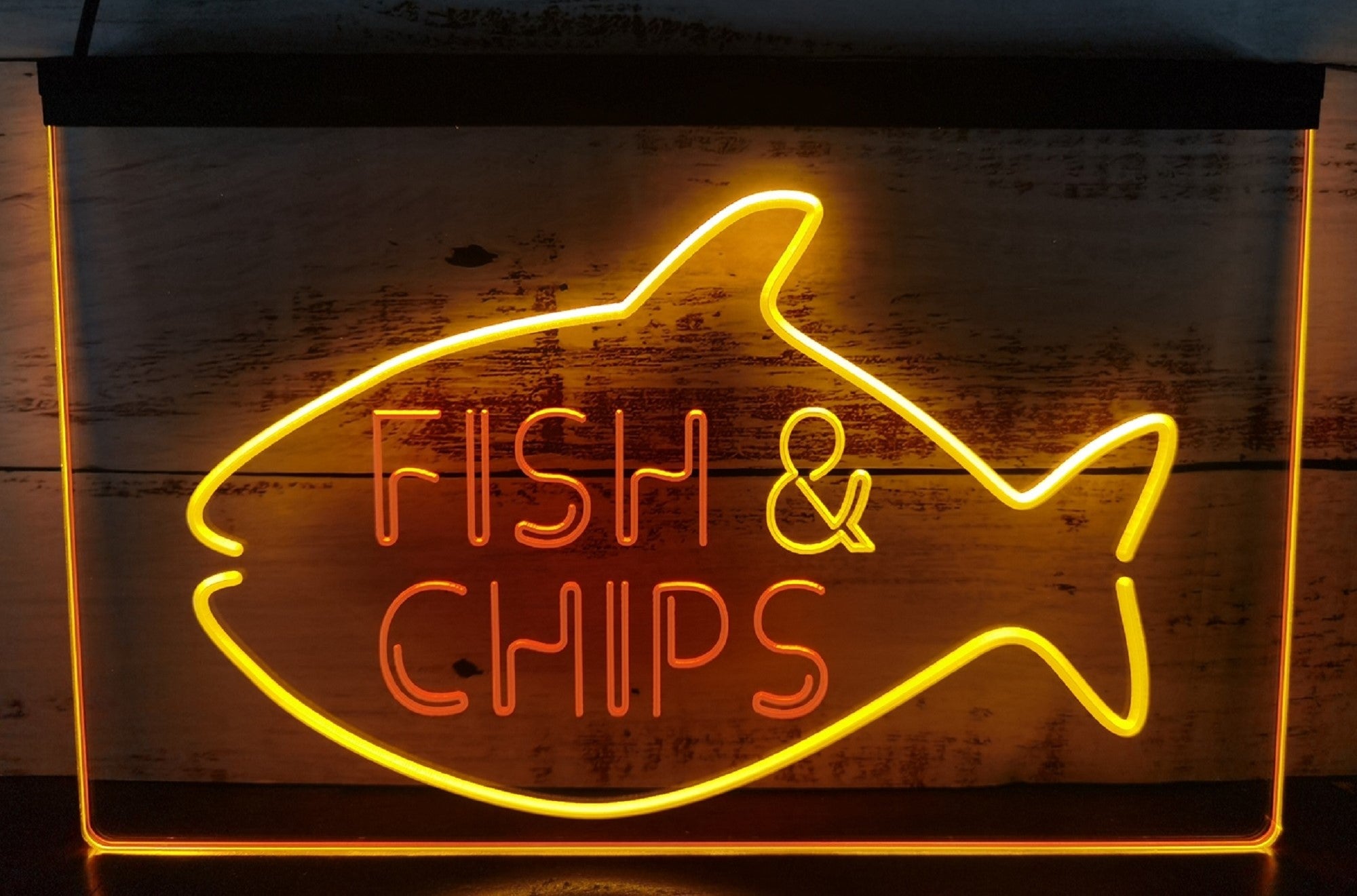Fish & Chips Open Led Neon Sign Dual Color Home Kitchen Fish Restaurant Decor