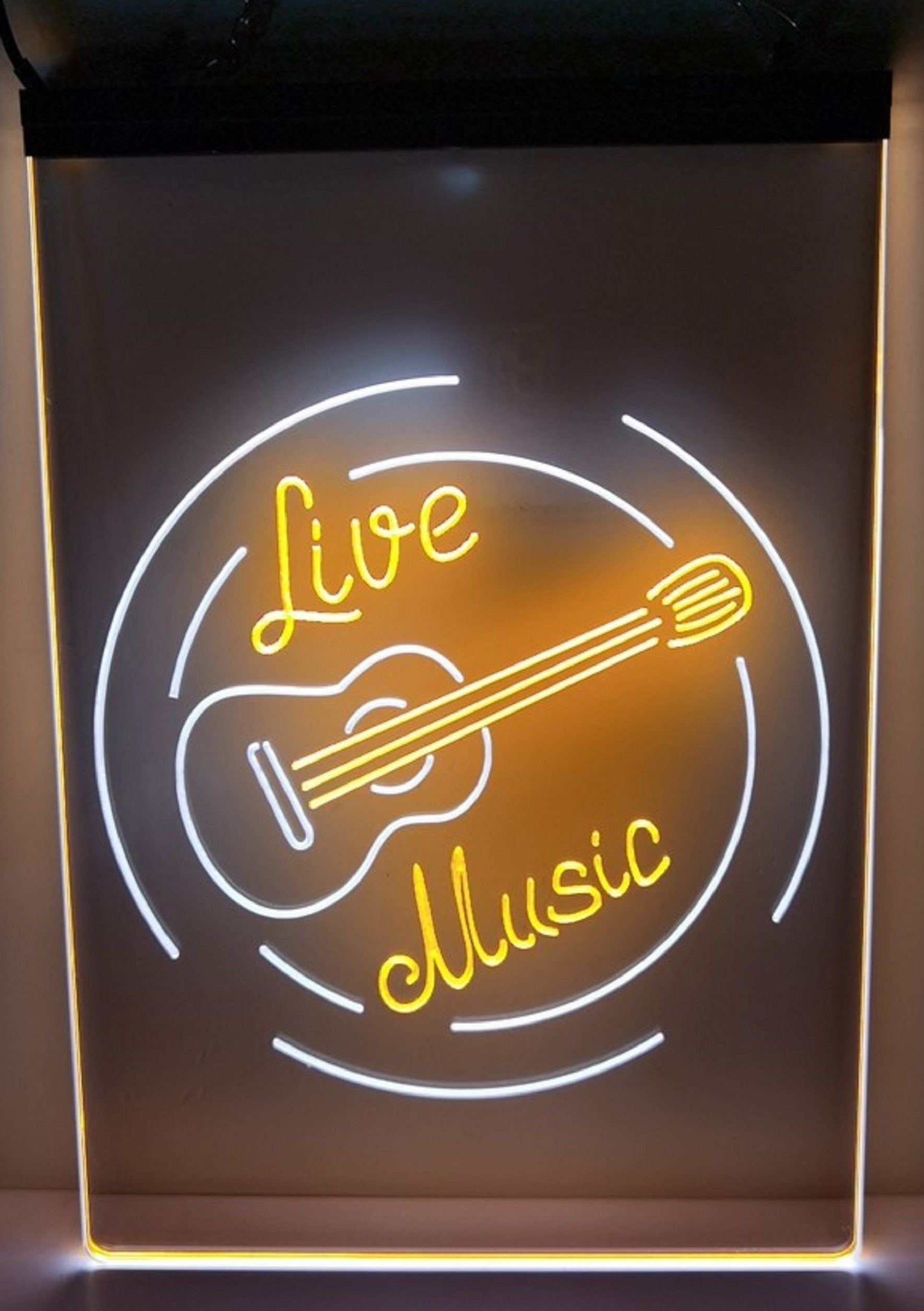 Live Music Guitar Led Neon Sign Dual Color Home Music Room Studio Guitar Shop Decor