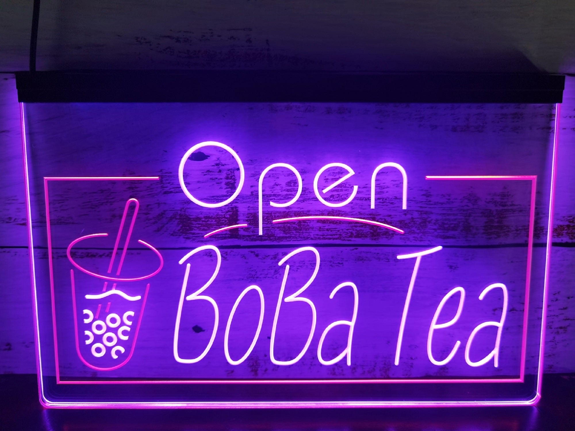 Open Boba Tea Led Neon Sign Dual Color Bubble Boba Tea Shop Decor