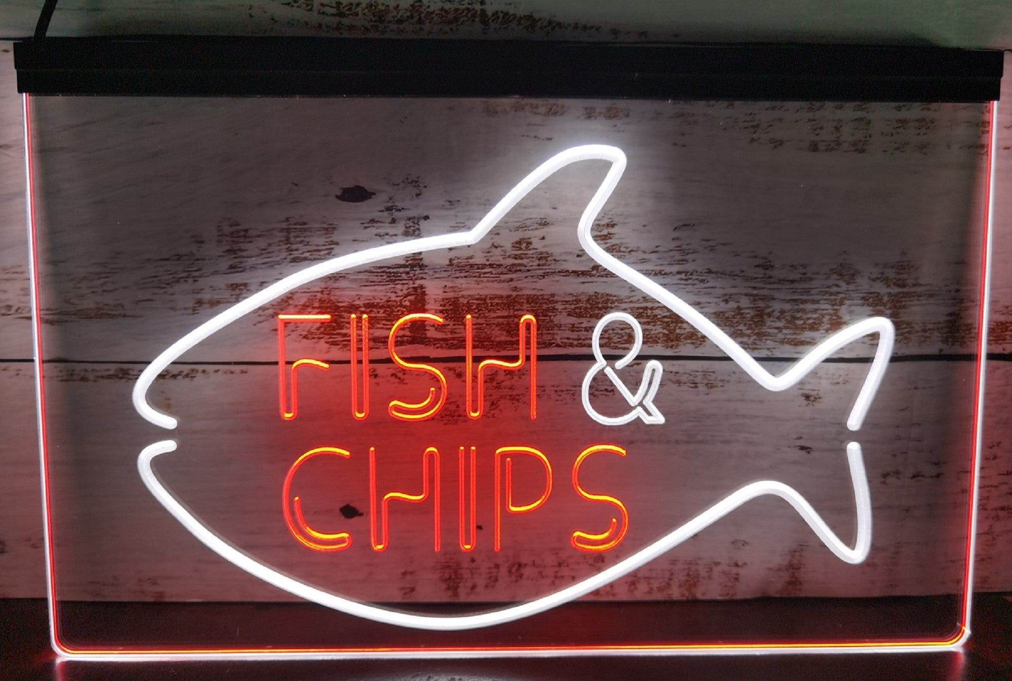Fish & Chips Open Led Neon Sign Dual Color Home Kitchen Fish Restaurant Decor