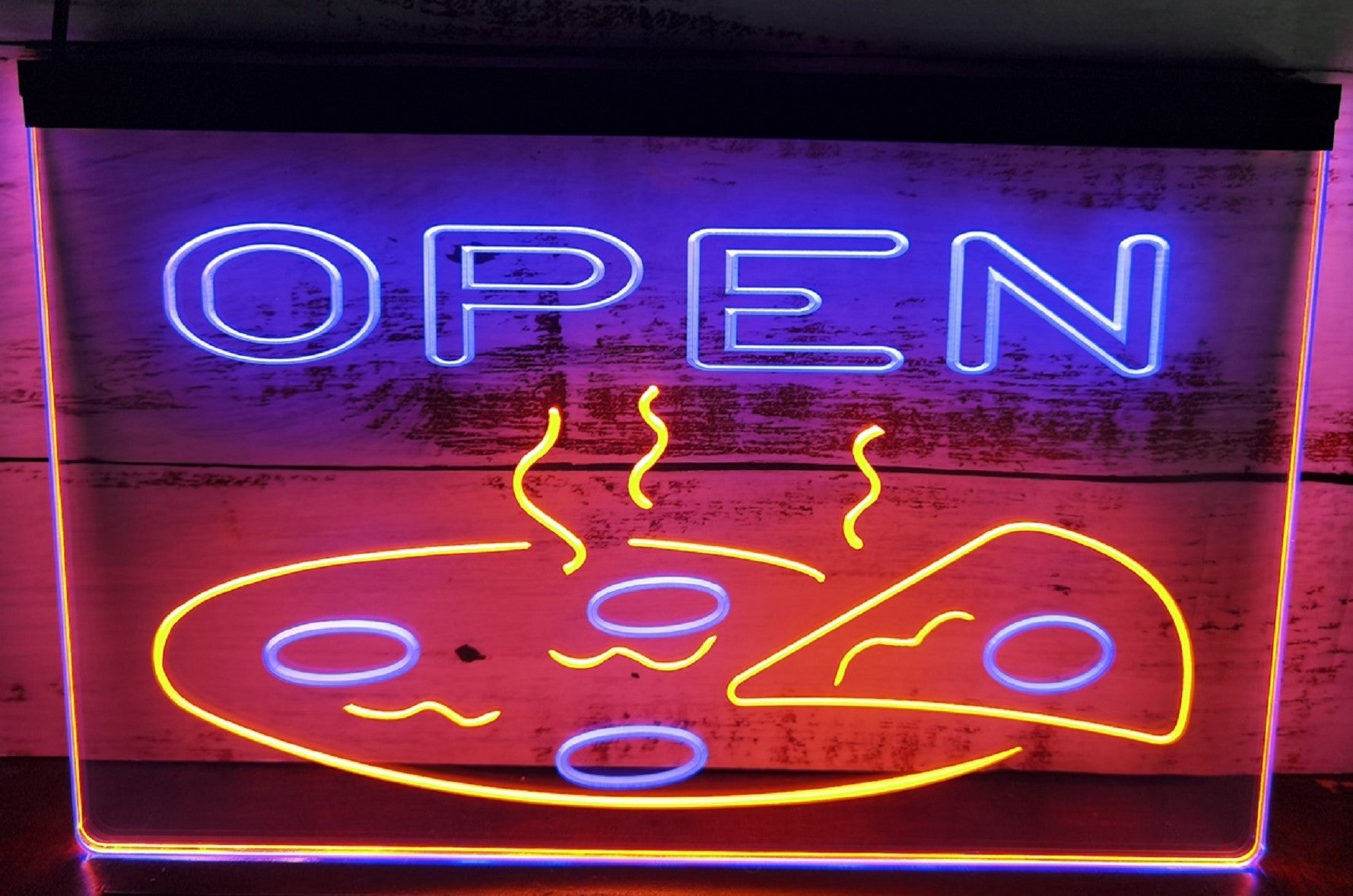 Open Hot Pizza Led Neon Sign Dual Color Pizzeria Restaurant Wall Hanging Decor