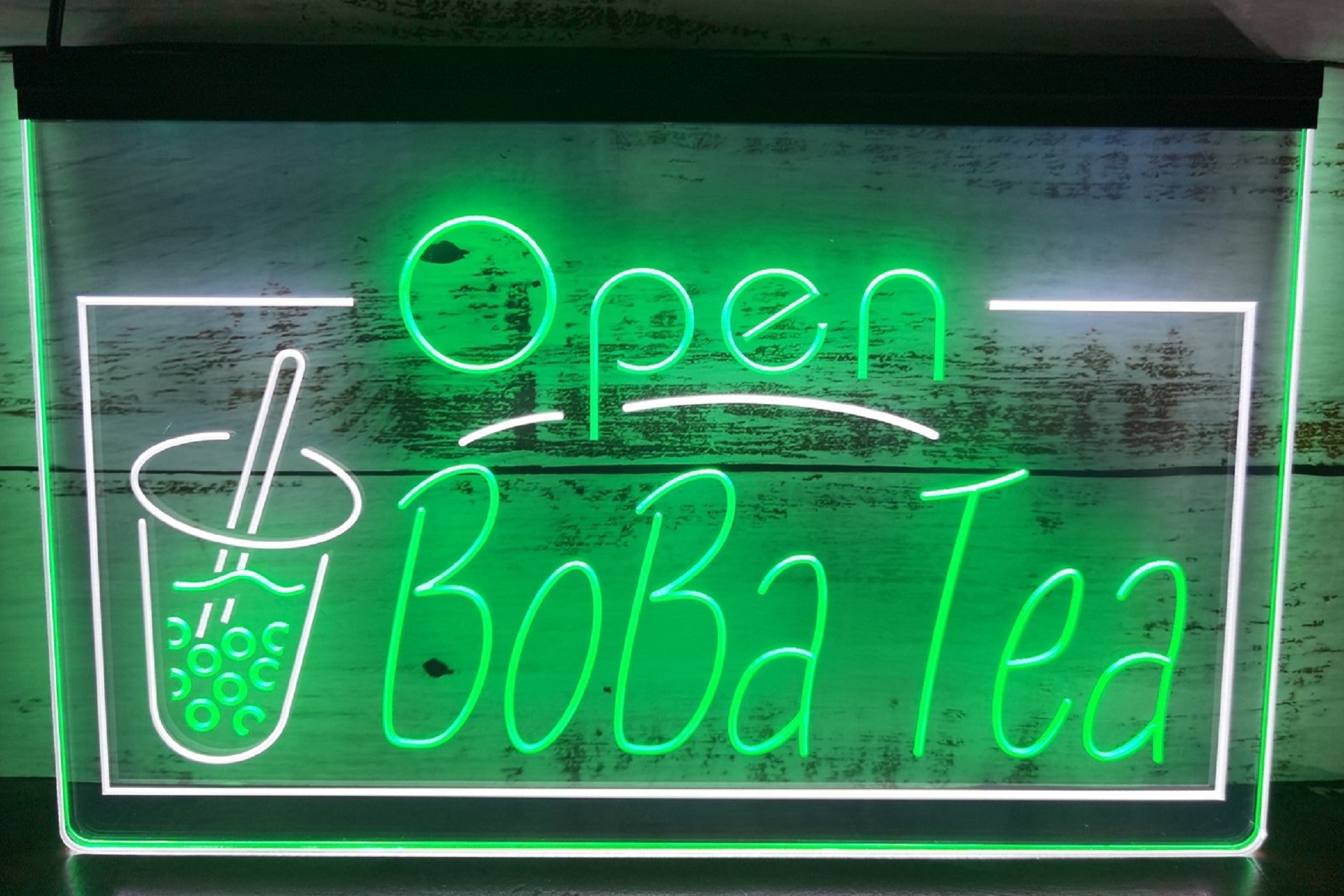 Open Boba Tea Led Neon Sign Dual Color Bubble Boba Tea Shop Decor