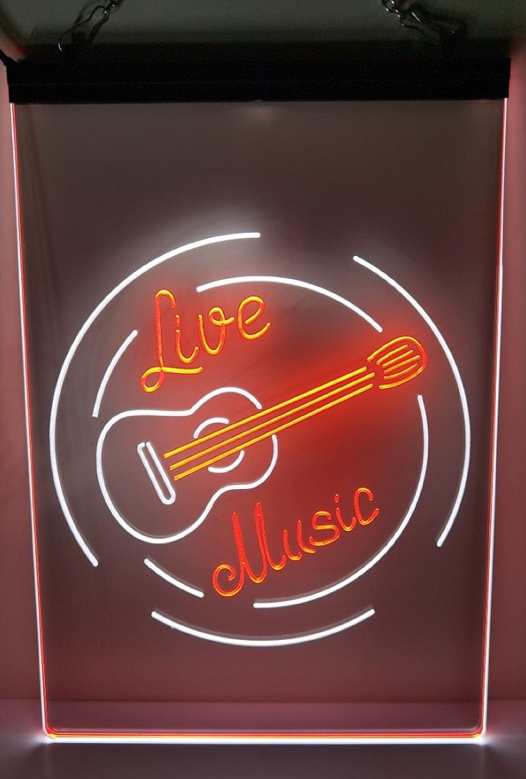 Live Music Guitar Led Neon Sign Dual Color Home Music Room Studio Guitar Shop Decor