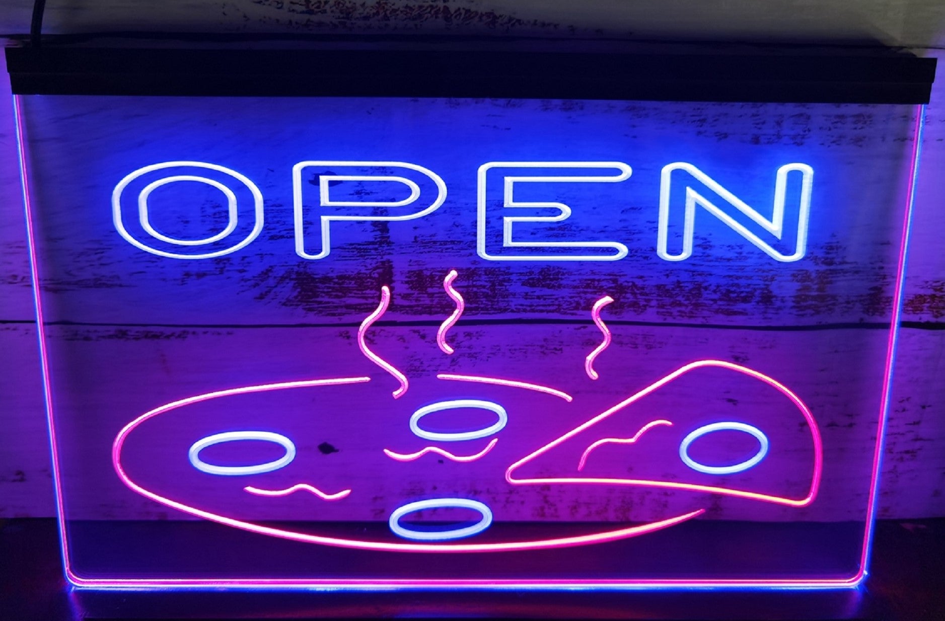 Open Hot Pizza Led Neon Sign Dual Color Pizzeria Restaurant Wall Hanging Decor
