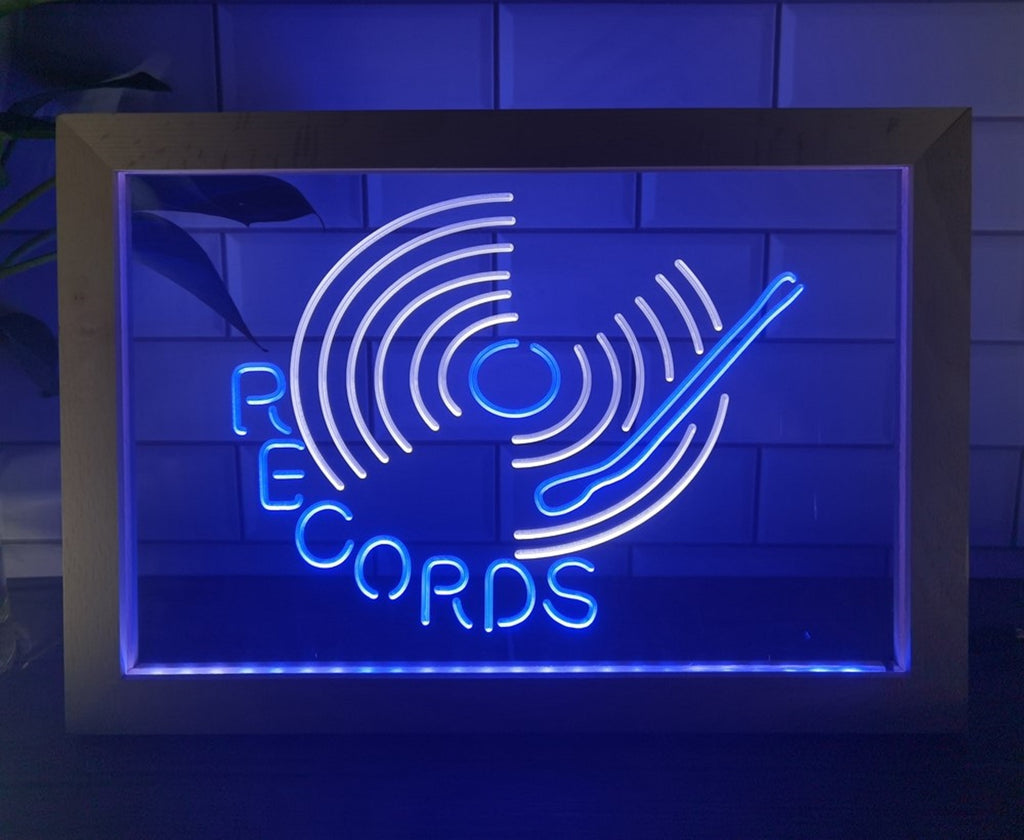 Records Turntable Led Neon Sign Framed Home Music Room Studio Decor