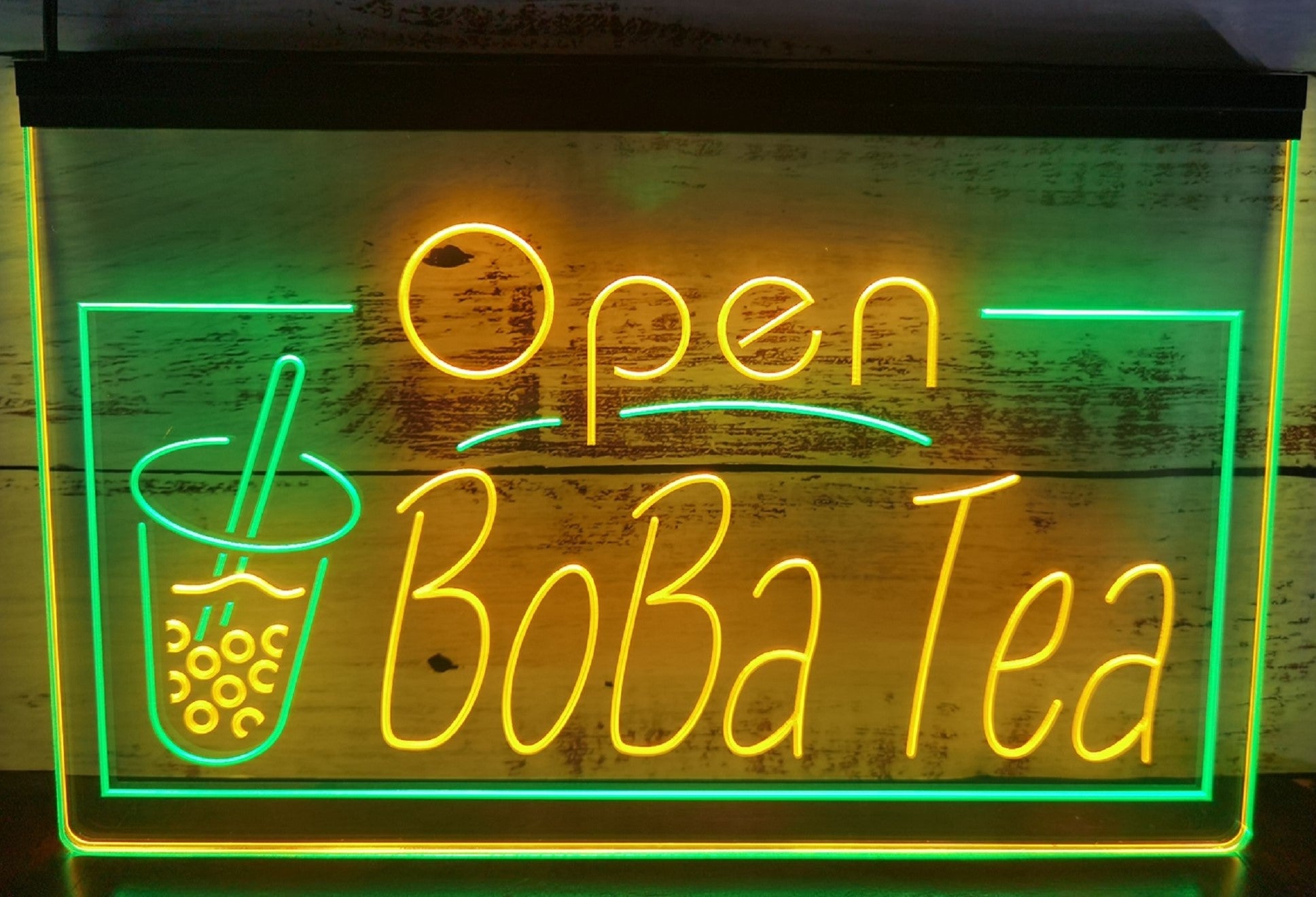 Open Boba Tea Led Neon Sign Dual Color Bubble Boba Tea Shop Decor