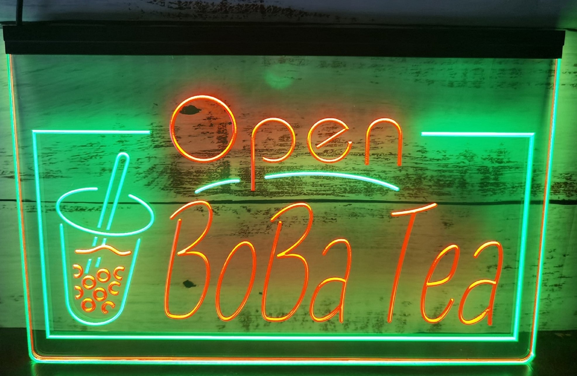 Open Boba Tea Led Neon Sign Dual Color Bubble Boba Tea Shop Decor