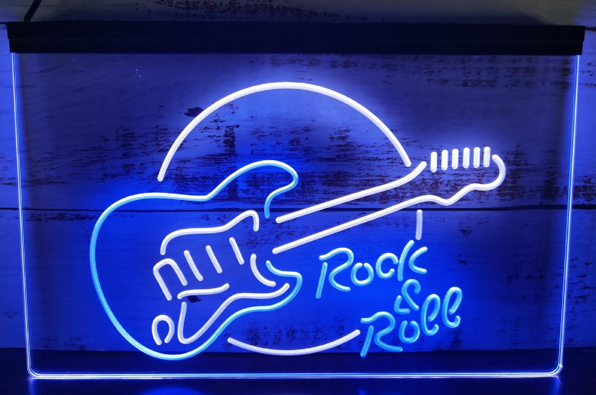 Guitar Roll & Rock Led Neon Sign Dual Color Home Music Room Recording Studio Decor