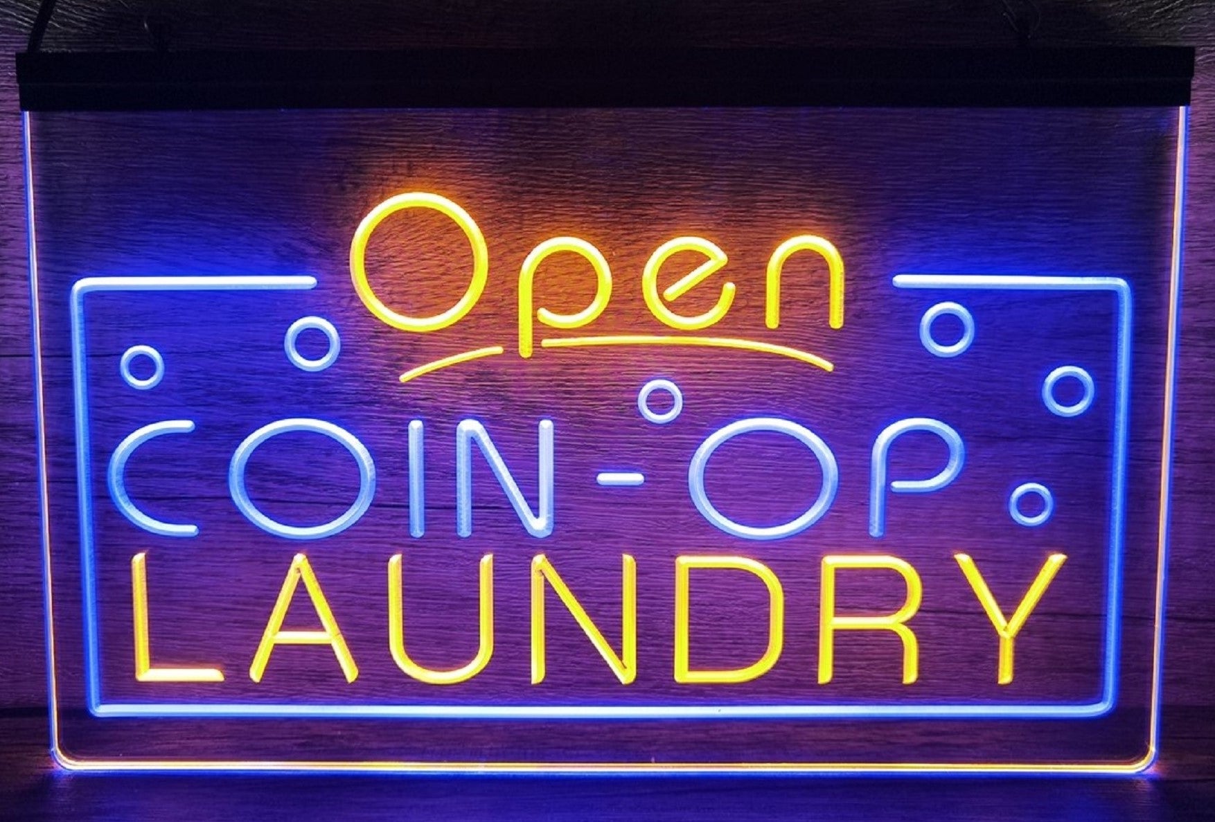 Coin-Op Laundry Led Neon Sign Dual Color Laundromat Shop Decor Wall Or Desktop