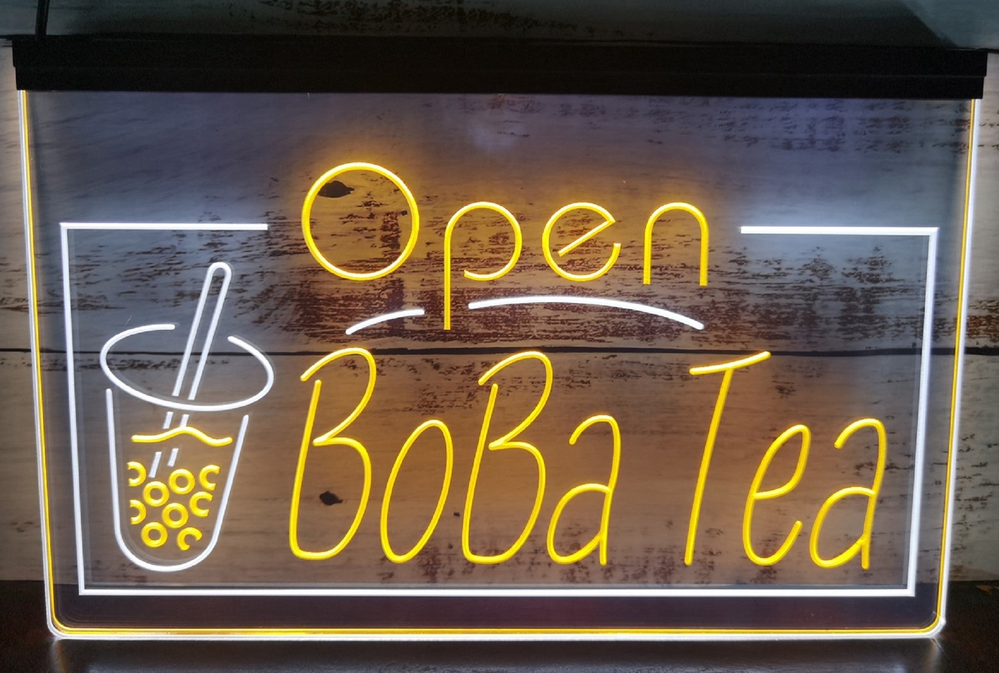 Open Boba Tea Led Neon Sign Dual Color Bubble Boba Tea Shop Decor