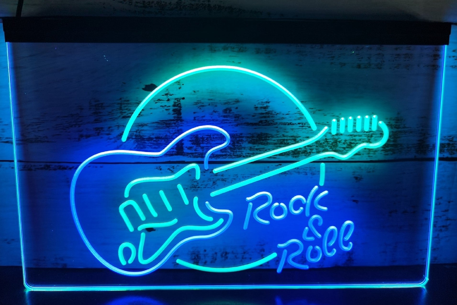 Guitar Roll & Rock Led Neon Sign Dual Color Home Music Room Recording Studio Decor
