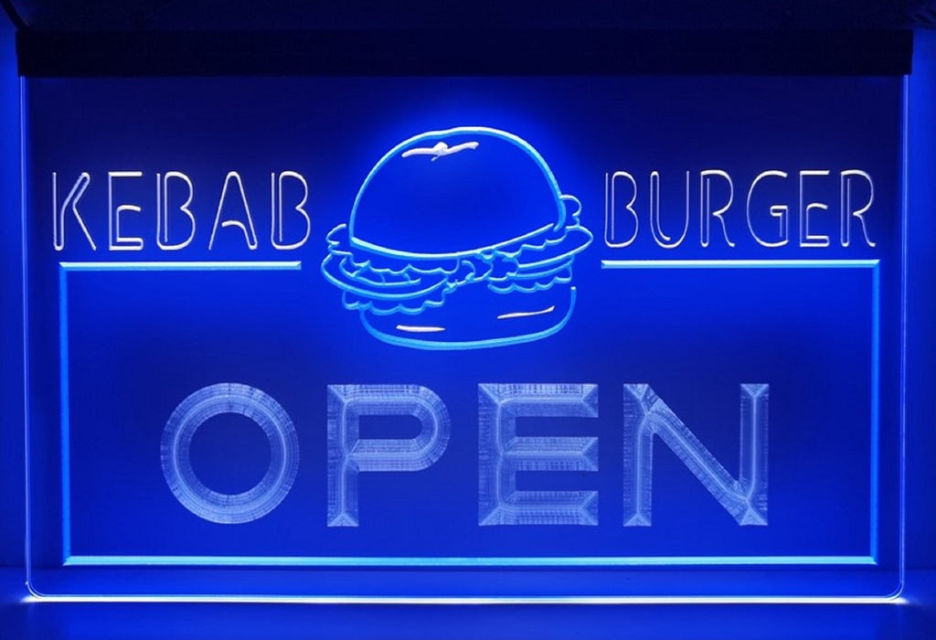 Kebab Burger Open Led Neon Sign Dual Color Kebab Burger Restaurant Decor