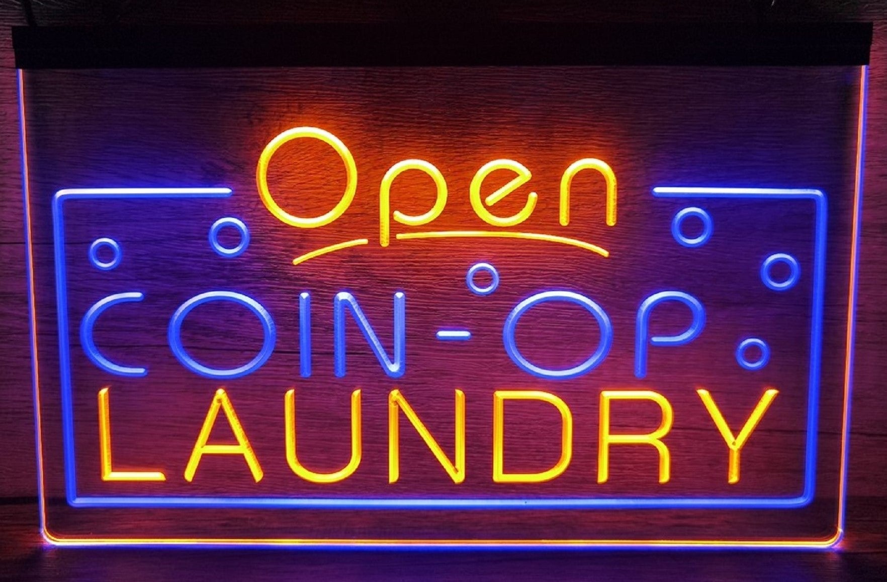 Coin-Op Laundry Led Neon Sign Dual Color Laundromat Shop Decor Wall Or Desktop