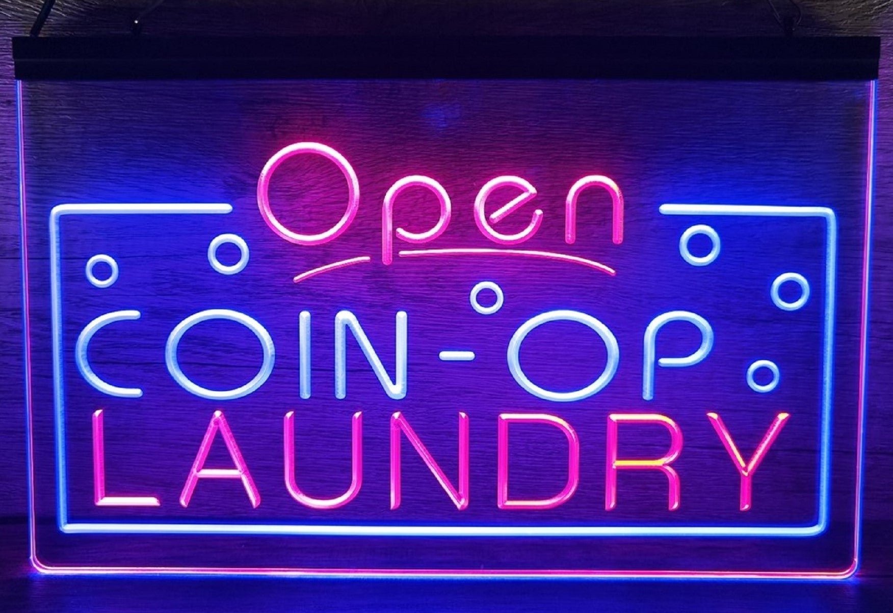Coin-Op Laundry Led Neon Sign Dual Color Laundromat Shop Decor Wall Or Desktop