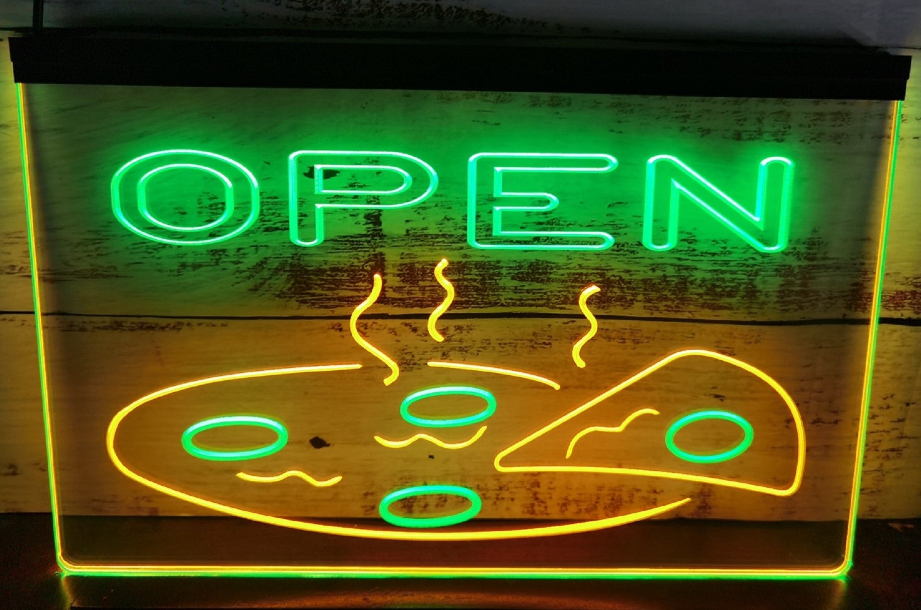 Open Hot Pizza Led Neon Sign Dual Color Pizzeria Restaurant Wall Hanging Decor