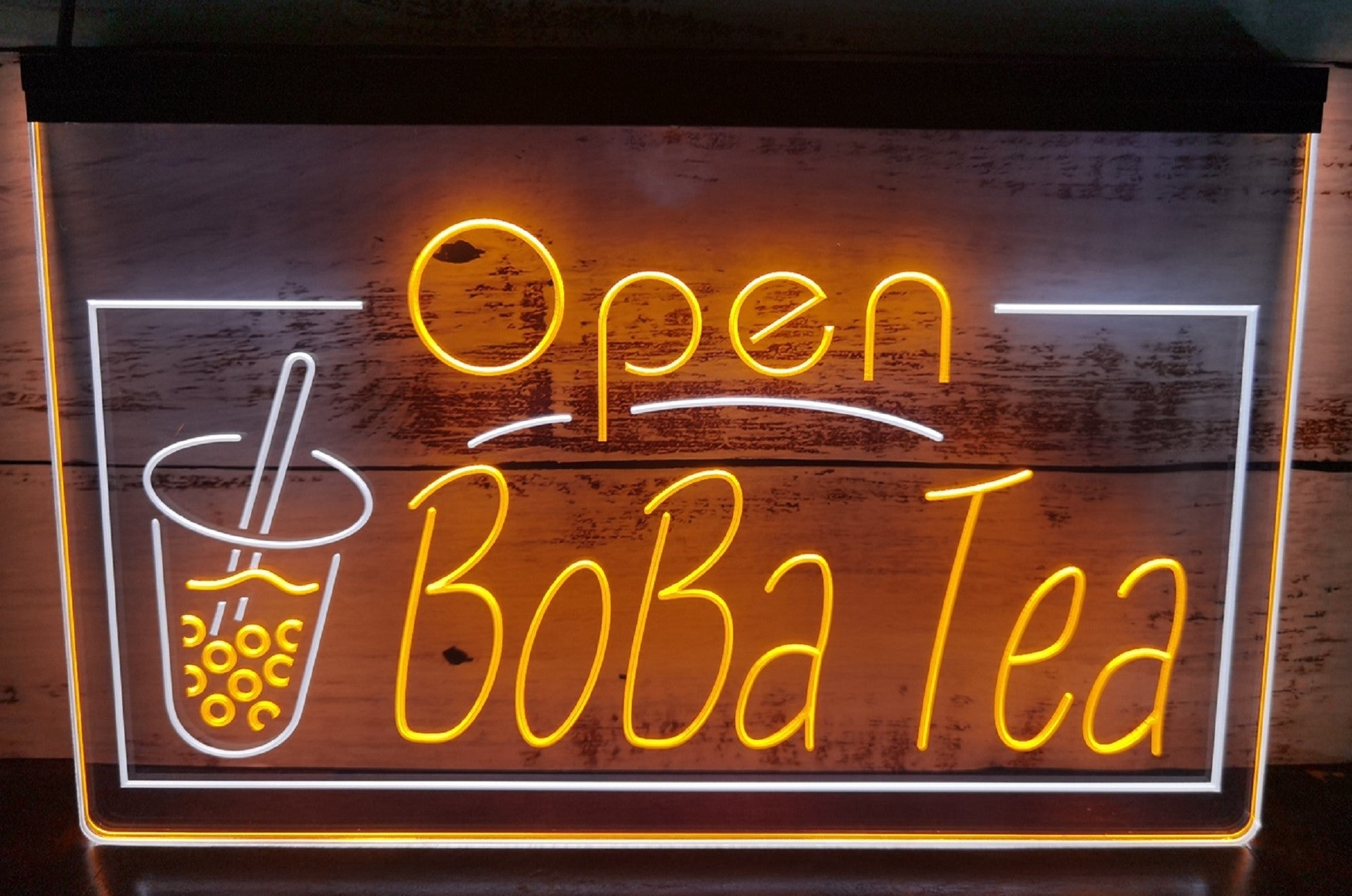 Open Boba Tea Led Neon Sign Dual Color Bubble Boba Tea Shop Decor